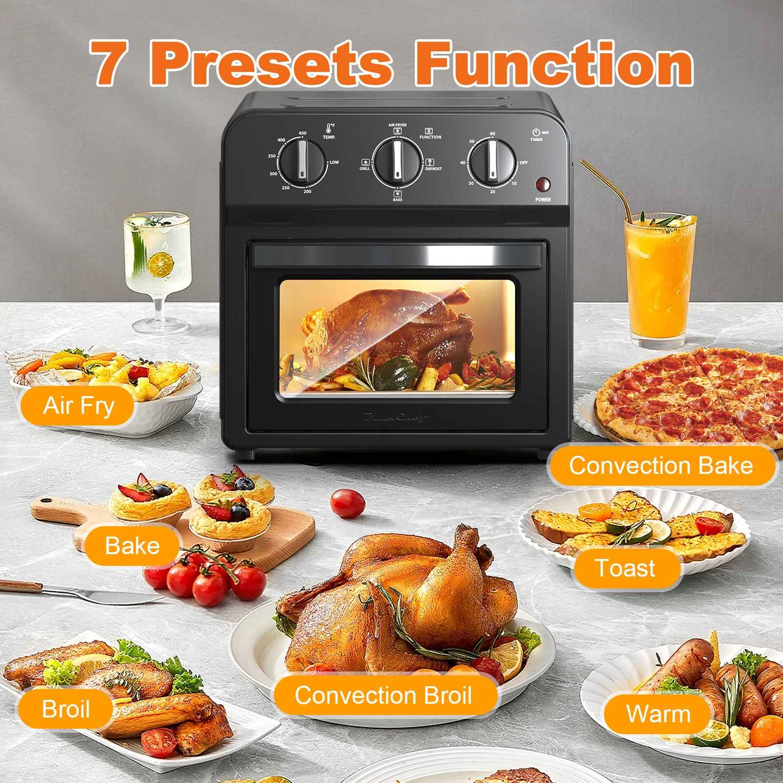 Family Size Air Fryer Toaster Oven Combo,13QT,360° Hot Air Circulation for Healthy Oil-Free Cooking, Multifunctional Convection Contertop Oven, Adjustable Time & Temp Control