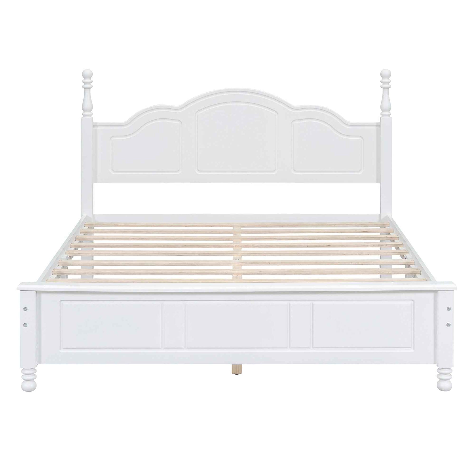 Queen Size Wood Platform Bed Frame,Retro Style Platform Bed with Wooden Slat Support,White