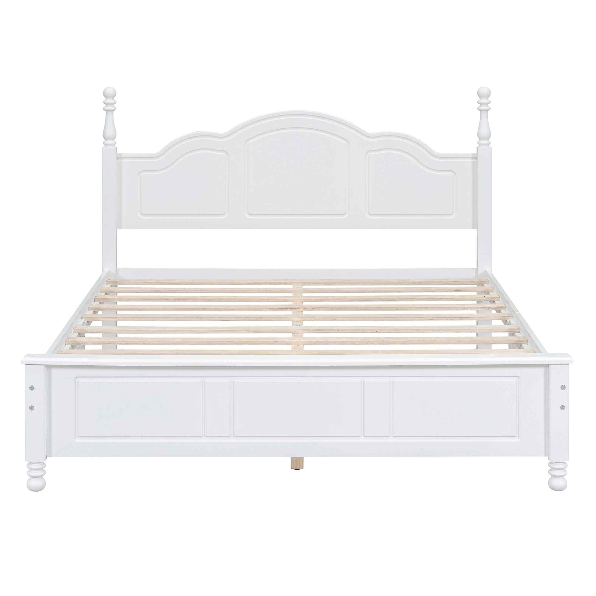Queen Size Wood Platform Bed Frame,Retro Style Platform Bed with Wooden Slat Support,White