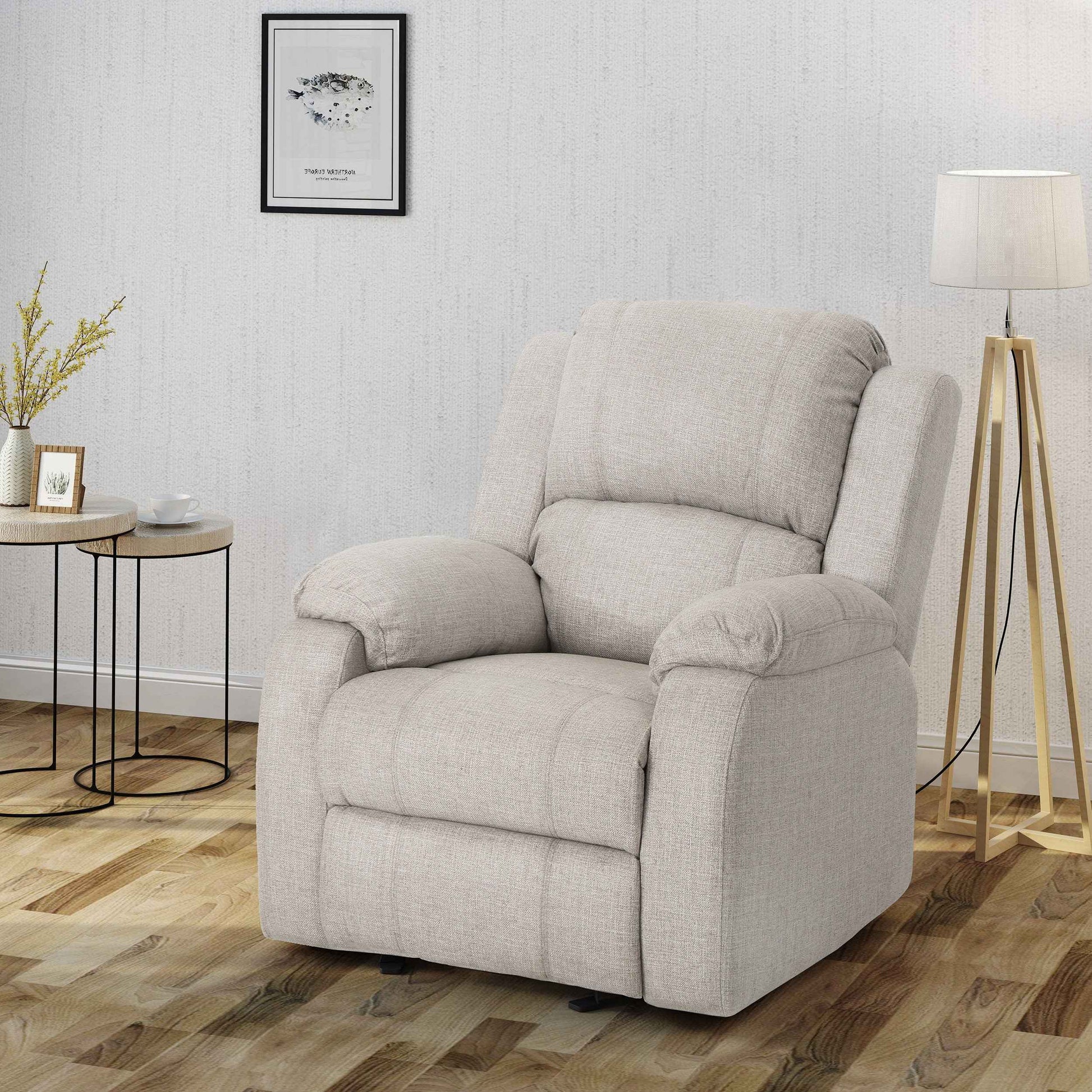 Paragon Manual Recliner Chair with Durable Linen Fabric Upholstery, Beige