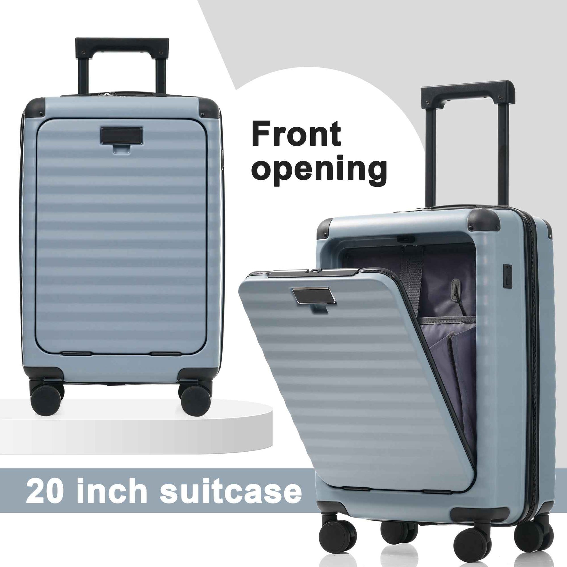 Luggage Sets 5 Piece with Front Opening , Hardside Expandable Carry on Suitcase with Spinner Wheels TSA Lock USB Port  Cup Holder Duffel Bag and Toiletry Bag