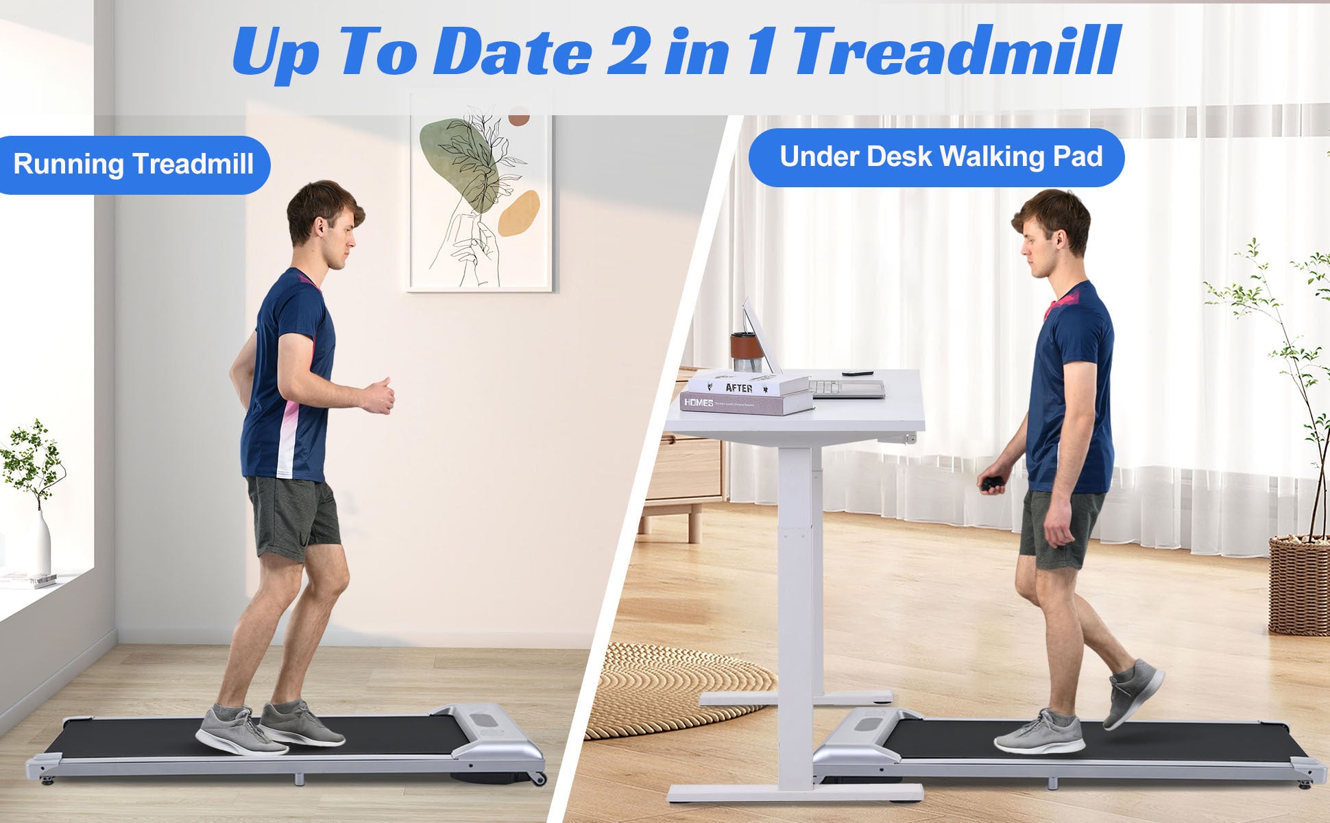 2 in 1 Under Desk Electric Treadmill 2.5HP, Remote Control, Display, Walking Jogging Running Machine Fitness Equipment for Home Gym Office