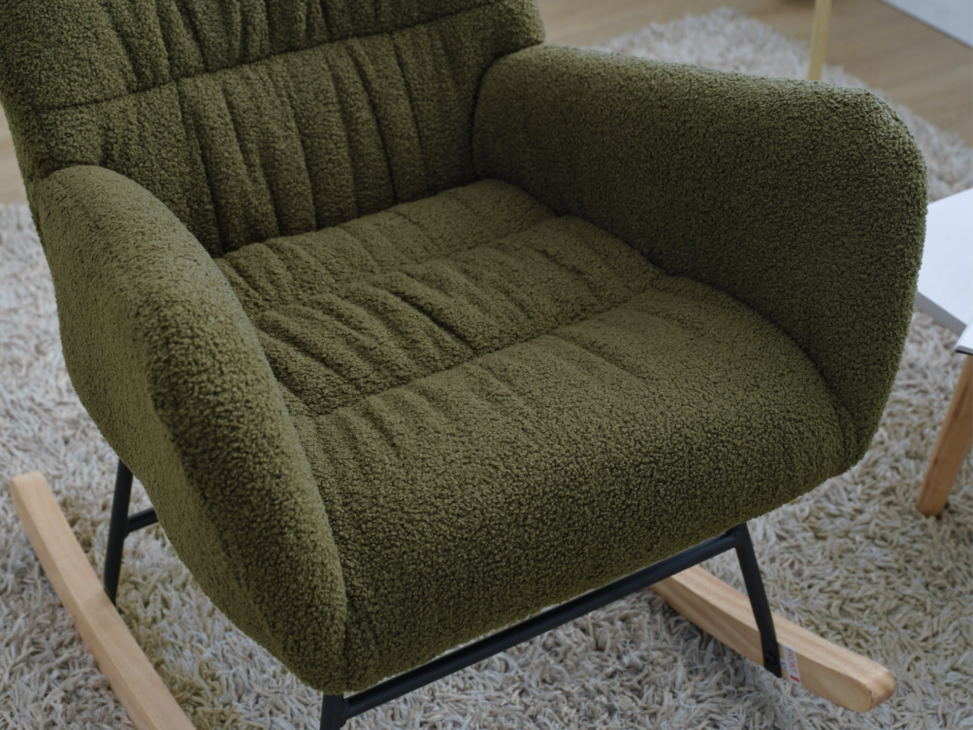 Nursery Rocking Chair, Teddy Upholstered Glider Rocker, Rocking Accent Chair with High Backrest, Comfy Rocking Accent Armchair for Living Room, Bedroom, Offices, DARK GREEN