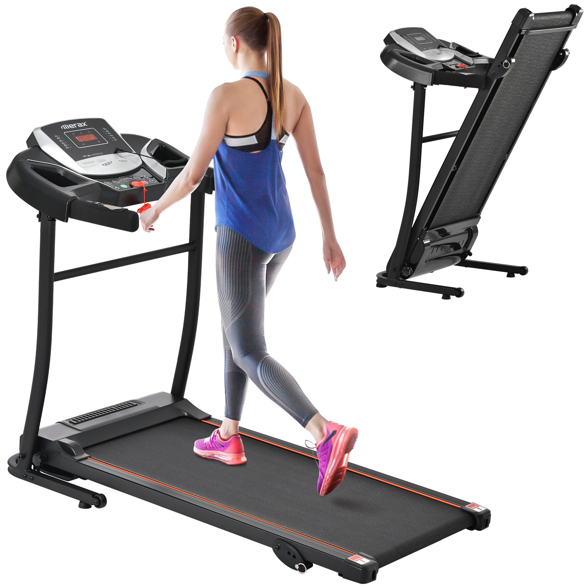 Folding Treadmill Electric Running Machine 2.5HP Motor 300LBS Weight Capacity Walking Jogging Machine with 3 Level Incline 12 Preset Programs for Home Gym