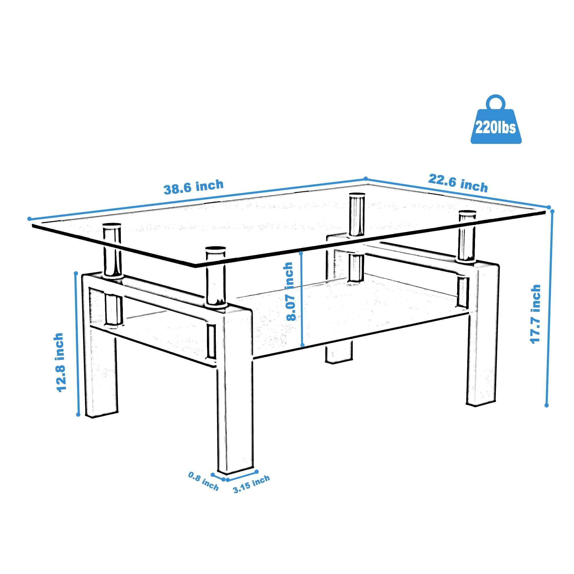 Rectangle Black Glass Coffee Table, Clear Coffee Table,Modern Side Center Tables for Living Room,Living Room Furniture (Old Sku:W24138125)
