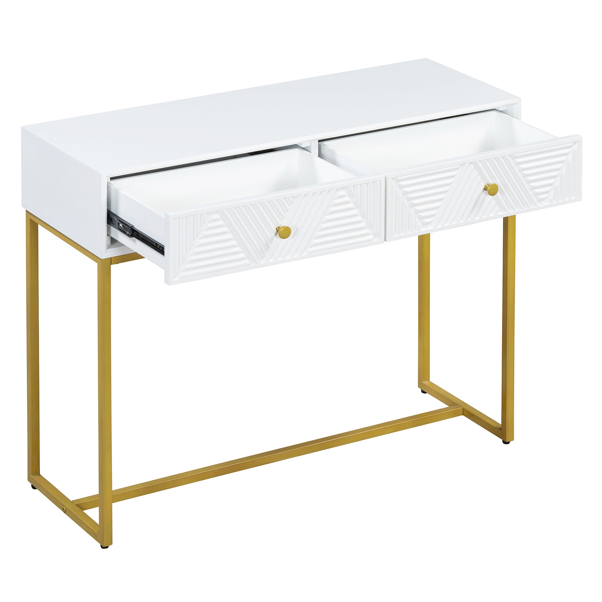 TREXM Modern Sleek Console Table Two Drawers with Stripe Design for Living Room and Entryway (White)