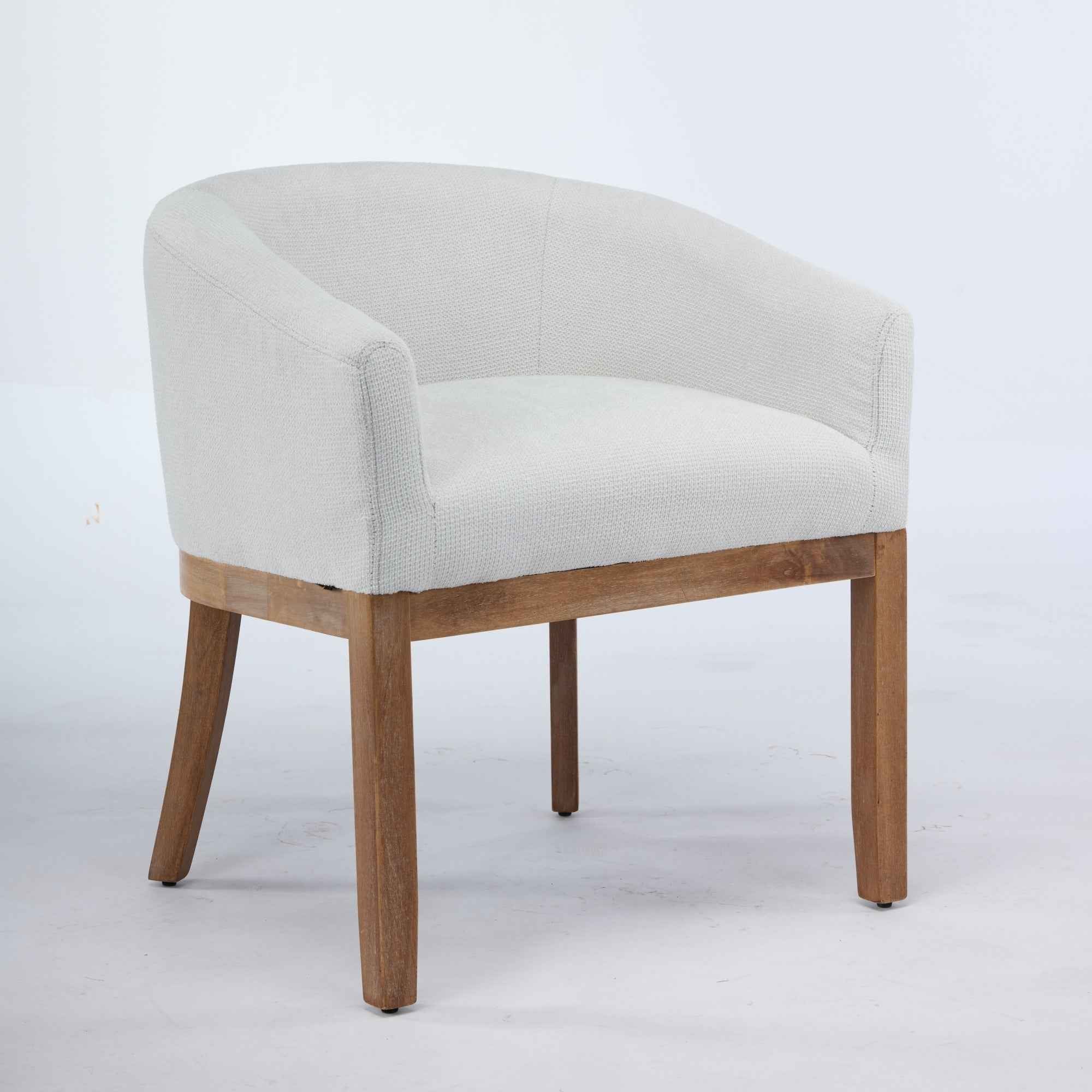 Mid Century Modern Upholstered Barrel Dining Chairs with Arms,Farmhouse Linen Kitchen & Dining Room Chairs with Natural Hardwood Frame, 19' W Accent Chairs for Living Room,Single Pack,Beige,SW1891BG