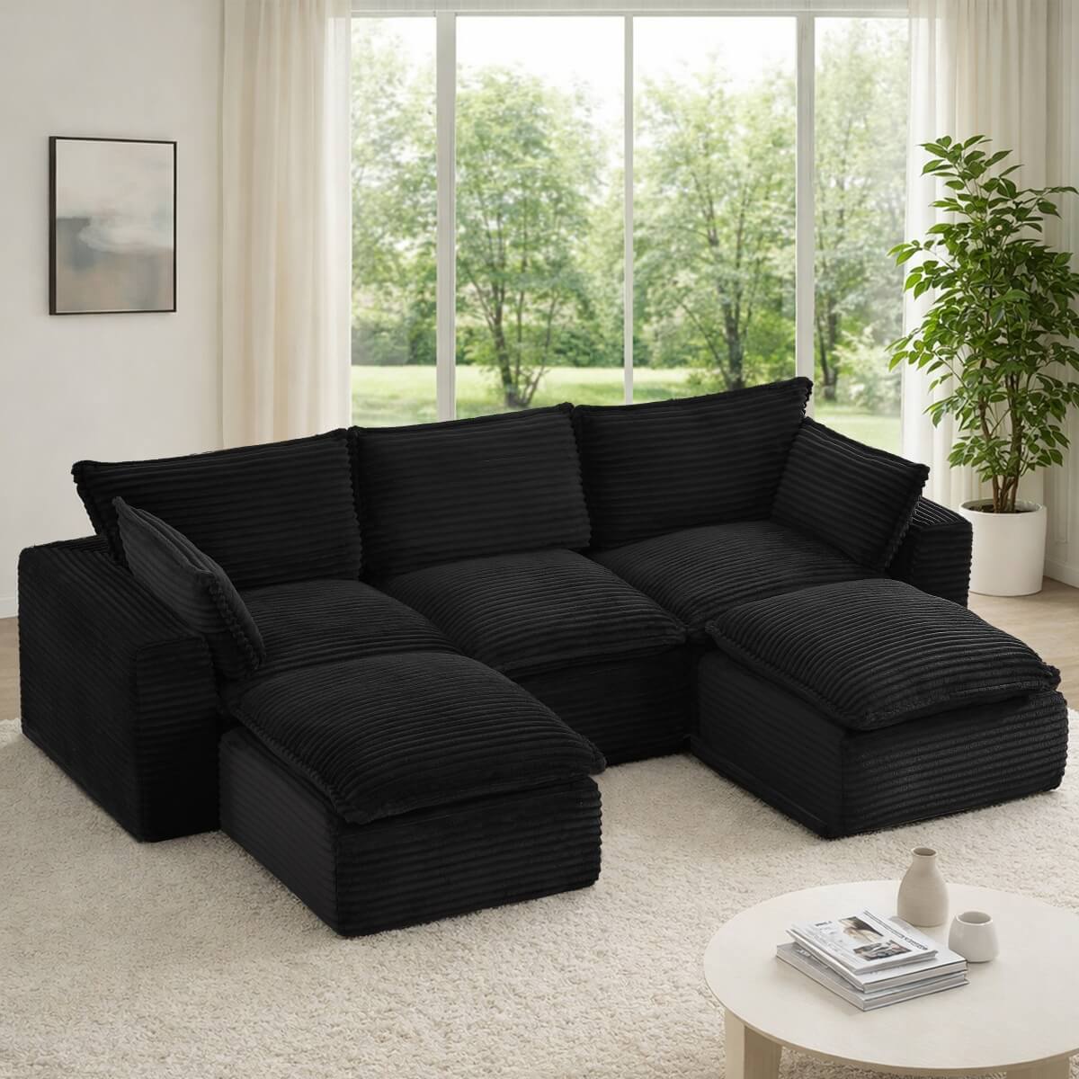 3-5 Seat Convertible Sofa Bed - Compression Modular Couch with 2 Ottomans, Transforming Sofa & Bed for Living Room, Apartment & Small Spaces