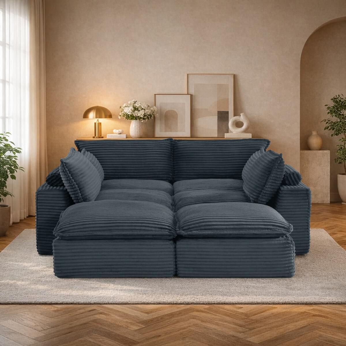 4-6 Seat Convertible Sofa Bed - Modular Compression Couch with Ottomans for Living Room, Apartment & Small Spaces