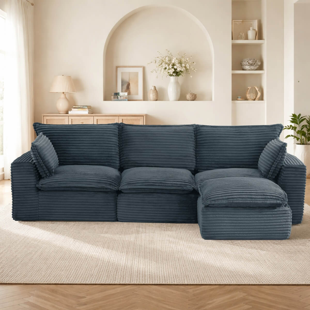 3-5 Seat Convertible Sofa Bed - Compression Modular Couch with 2 Ottomans, Transforming Sofa & Bed for Living Room, Apartment & Small Spaces