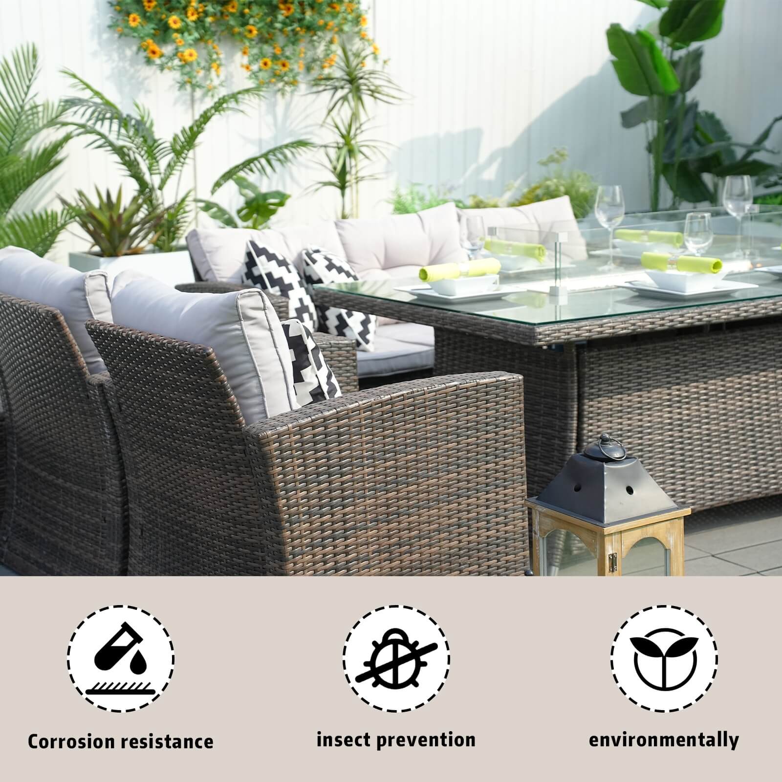 Complete 7-Piece Outdoor Seating Set with Fire Pit and Extra Storage Space(PAS-1503+1106R） - Abrihome