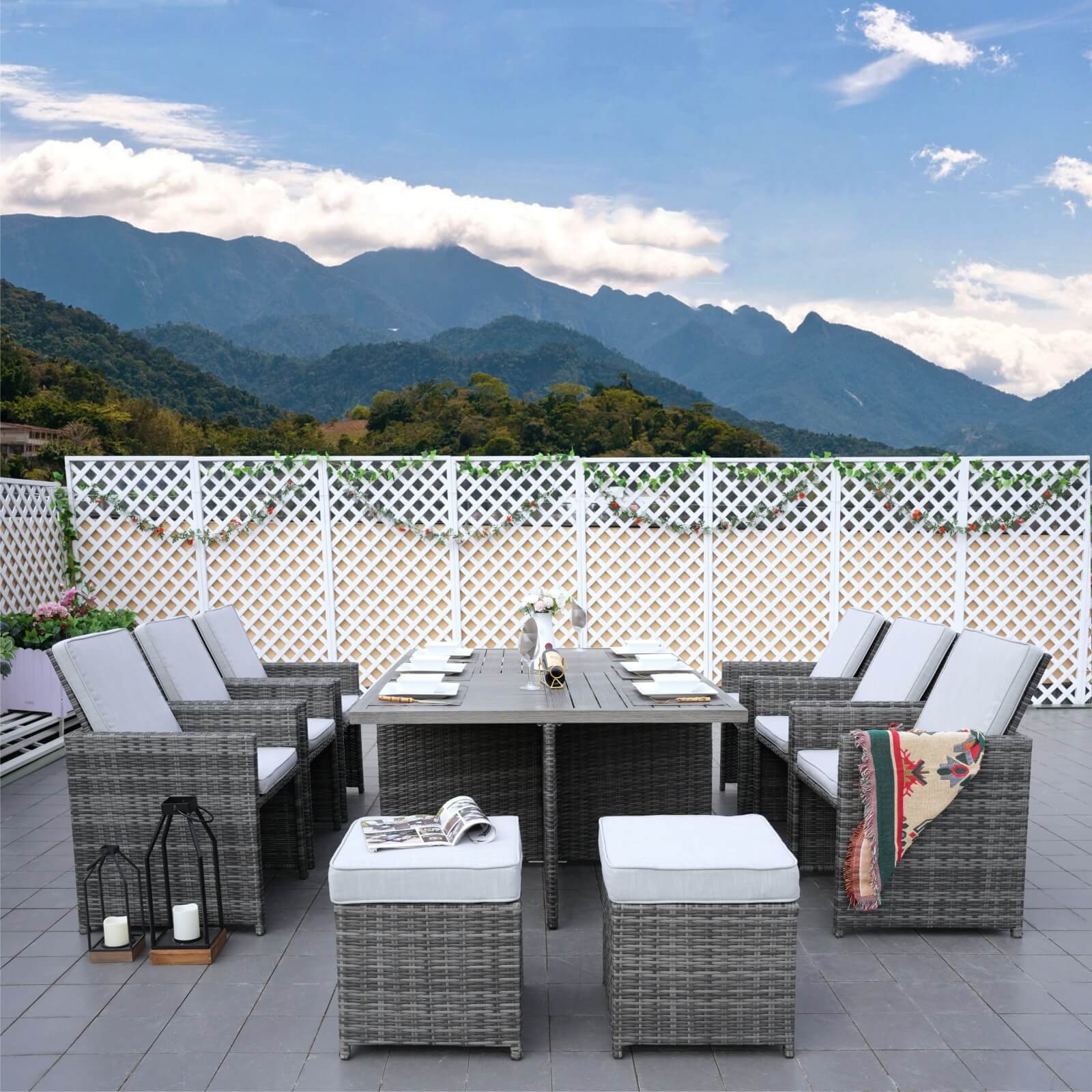 Carmel 10-Seat Outdoor Dining Set with Rectangular Aluminum Tabletop(PAD-3234TA-SET) - Abrihome