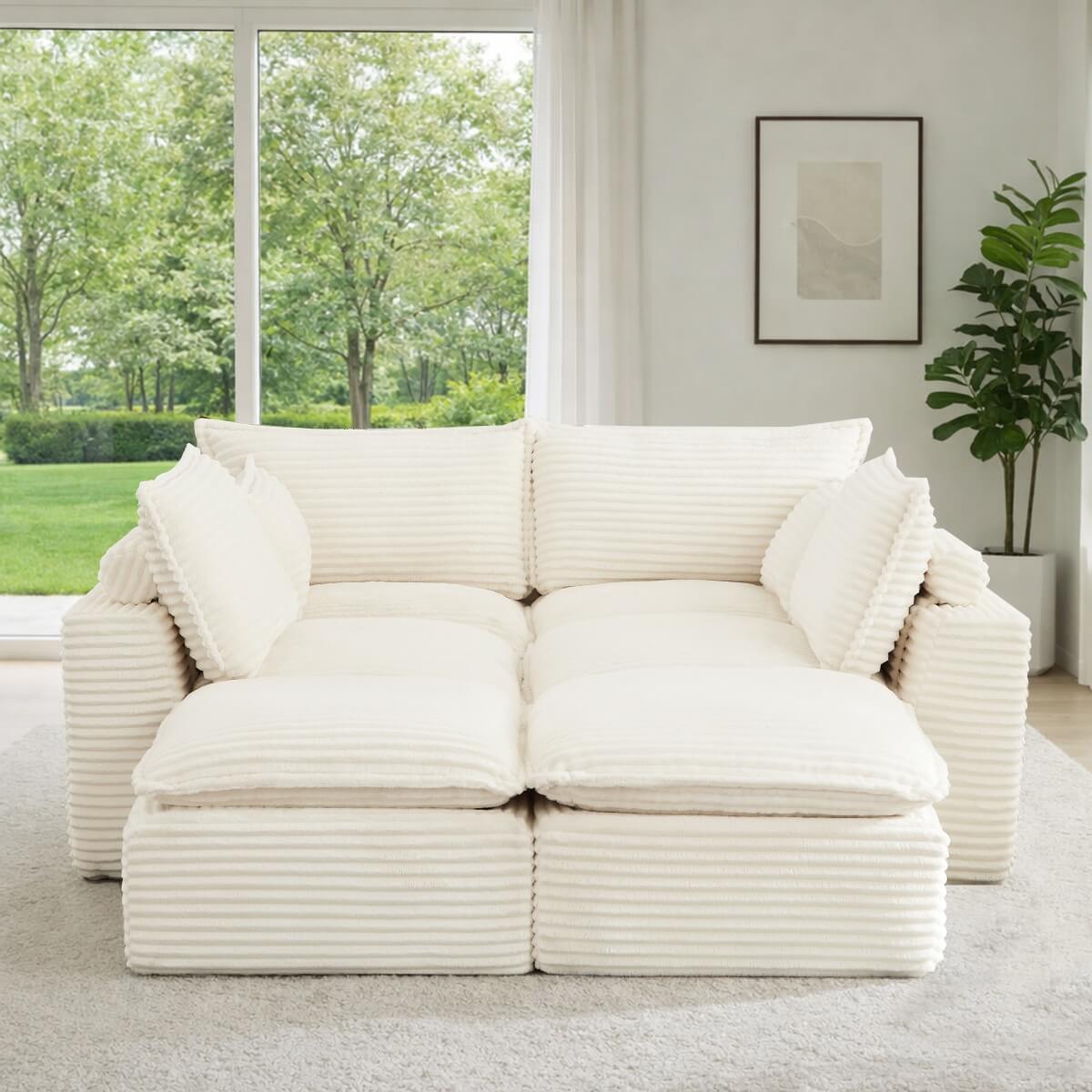 4-6 Seat Convertible Sofa Bed - Modular Compression Couch with Ottomans for Living Room, Apartment & Small Spaces