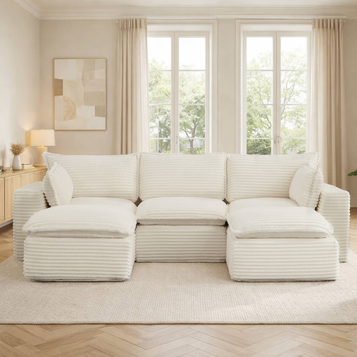 3-5 Seat Convertible Sofa Bed - Compression Modular Couch with 2 Ottomans, Transforming Sofa & Bed for Living Room, Apartment & Small Spaces