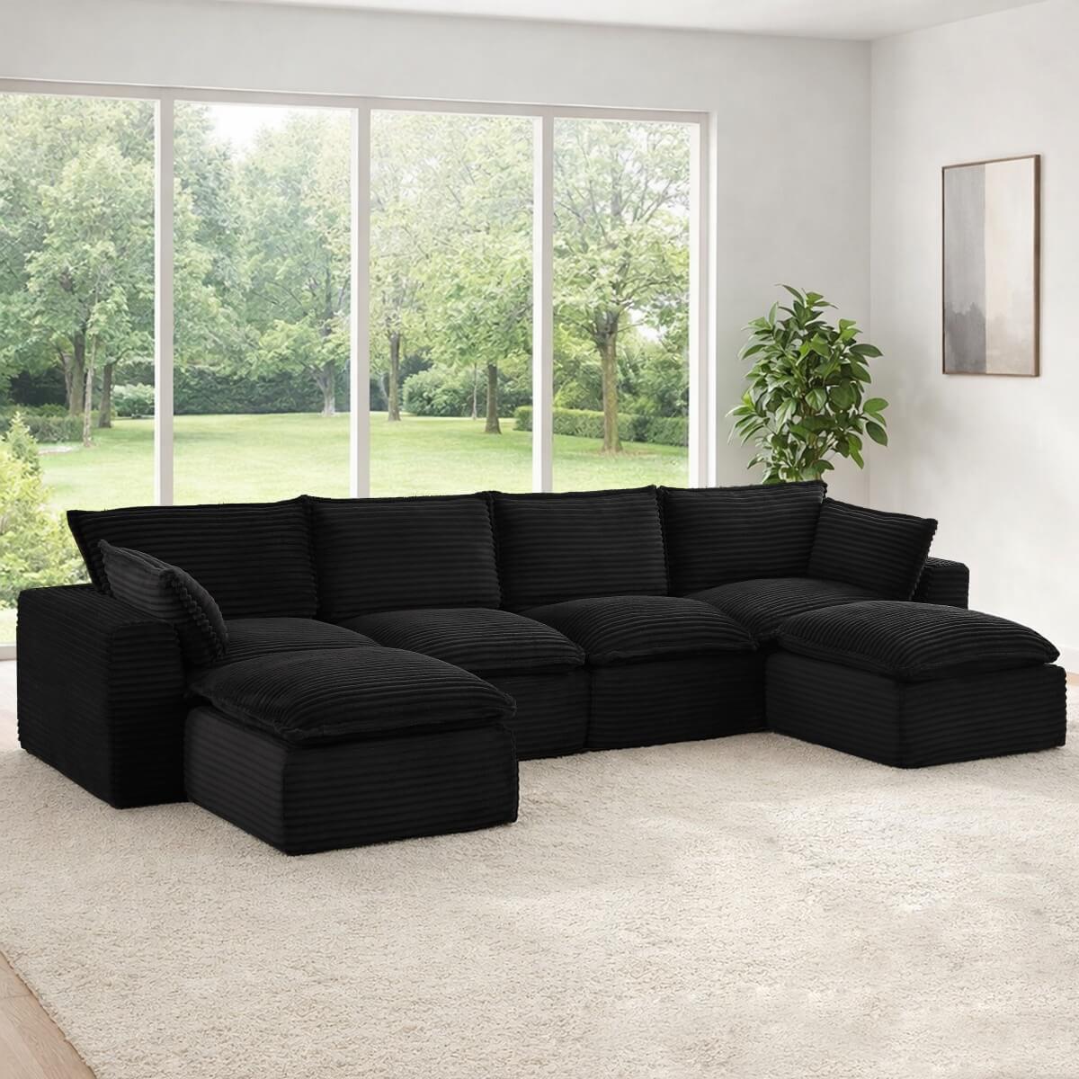 4-6 Seat Convertible Sofa Bed - Modular Compression Couch with Ottomans for Living Room, Apartment & Small Spaces