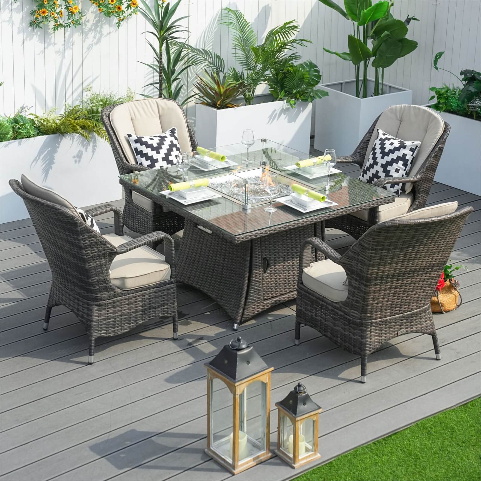 Outdoor Conversation Set with Square Fire Pit Table for 4 Seats(PAG-1104+009-BR) - Abrihome