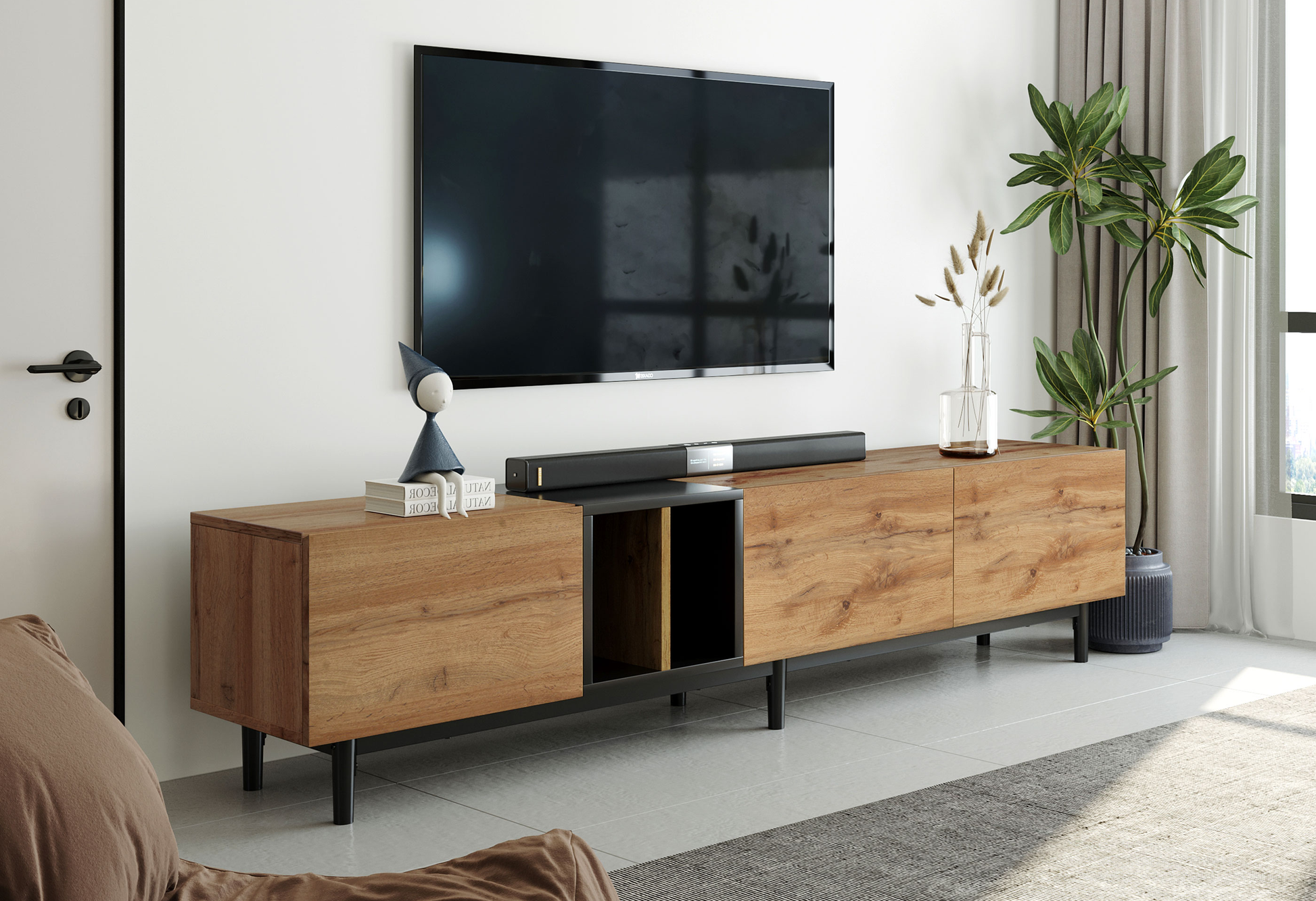 Modern TV Stand for 80'' TV with 3 Doors, Media Console Table, Entertainment Center with Large Storage Cabinet for Living Room, Bedroom - Abrihome