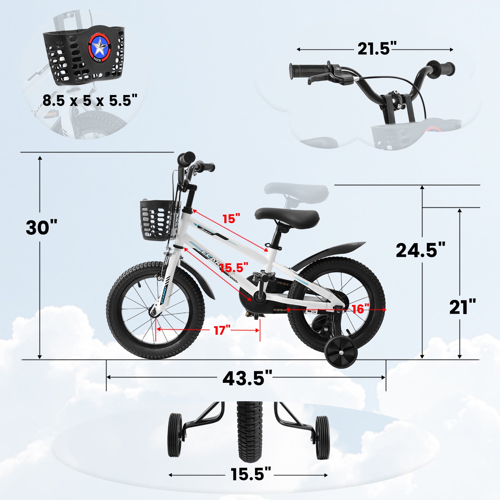 Kids Bike  16 inch for Boys & Girls with Training Wheels,  Freestyle Kids' Bicycle with Bell,Basket and fender.