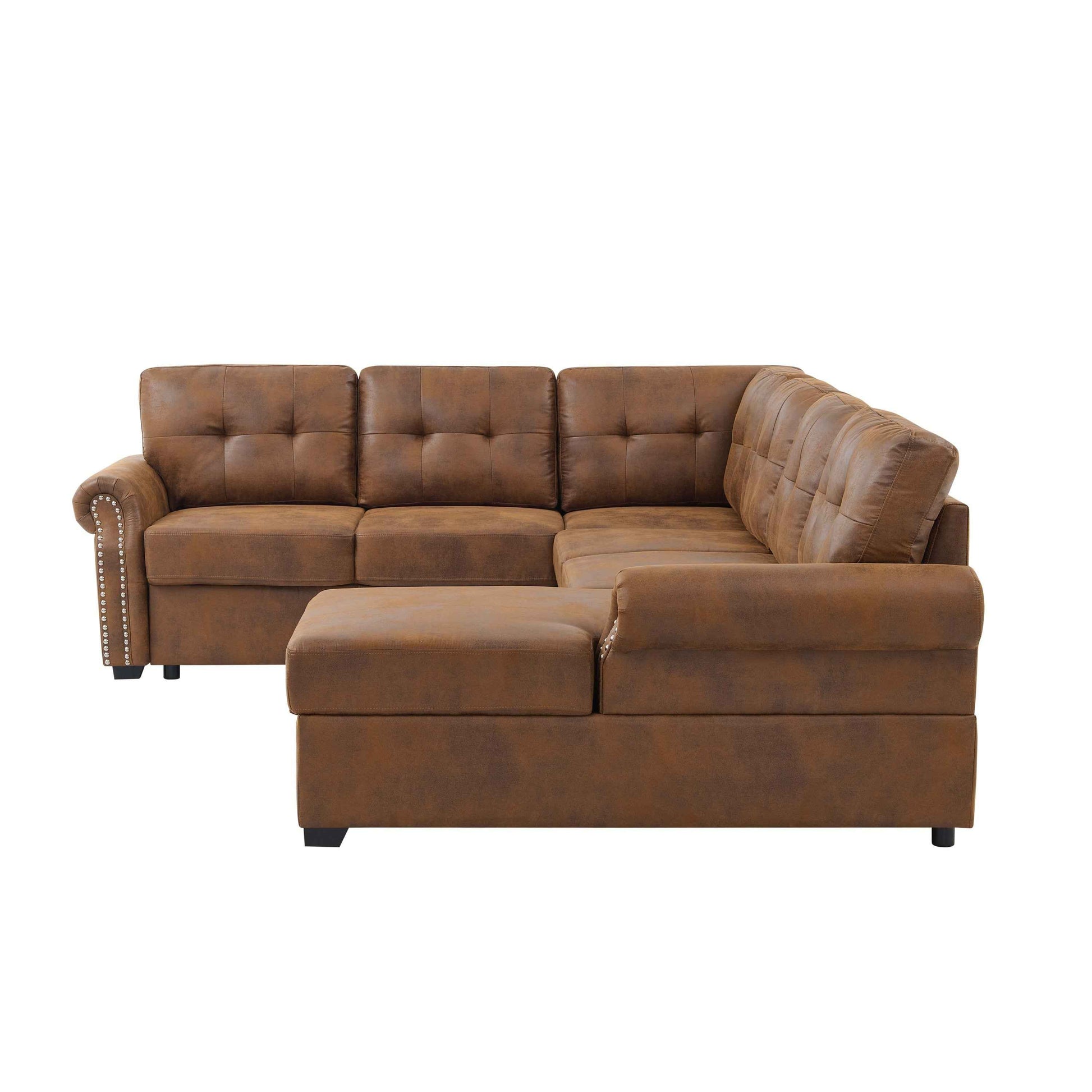 Faux Leather Fabric U-Shape Sectional Sleeper Sofa (Pull-Out Bed) With Storage Chaise