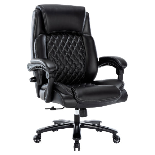 Executive Office Chair - 400lbs Heavy Duty Office Chair, Wide Seat Bonded Leather Office Chair with 30-Degree Back Tilt & Lumbar Support (Black)