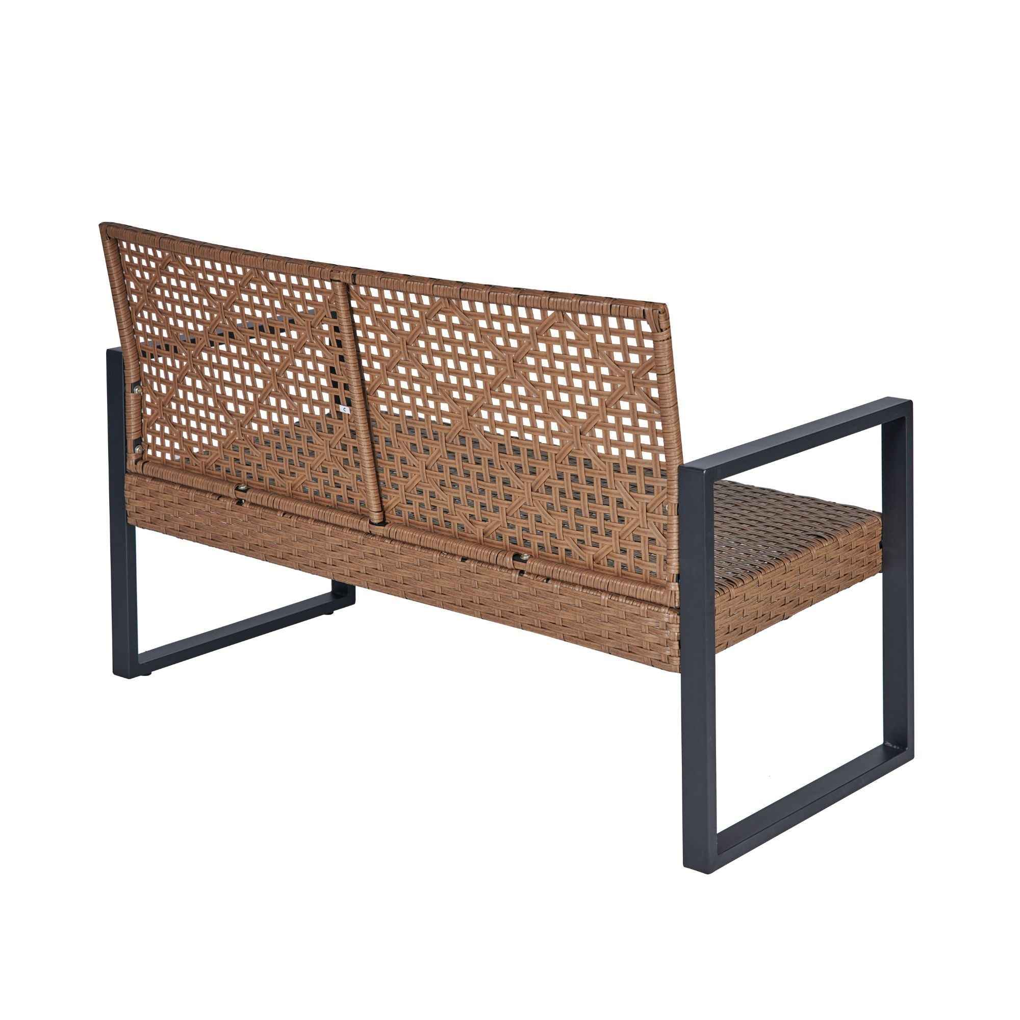 Modern Outdoor 4-Piece Patio Furniture Set with Acacia Wood Table Top, Black and Light Brown
