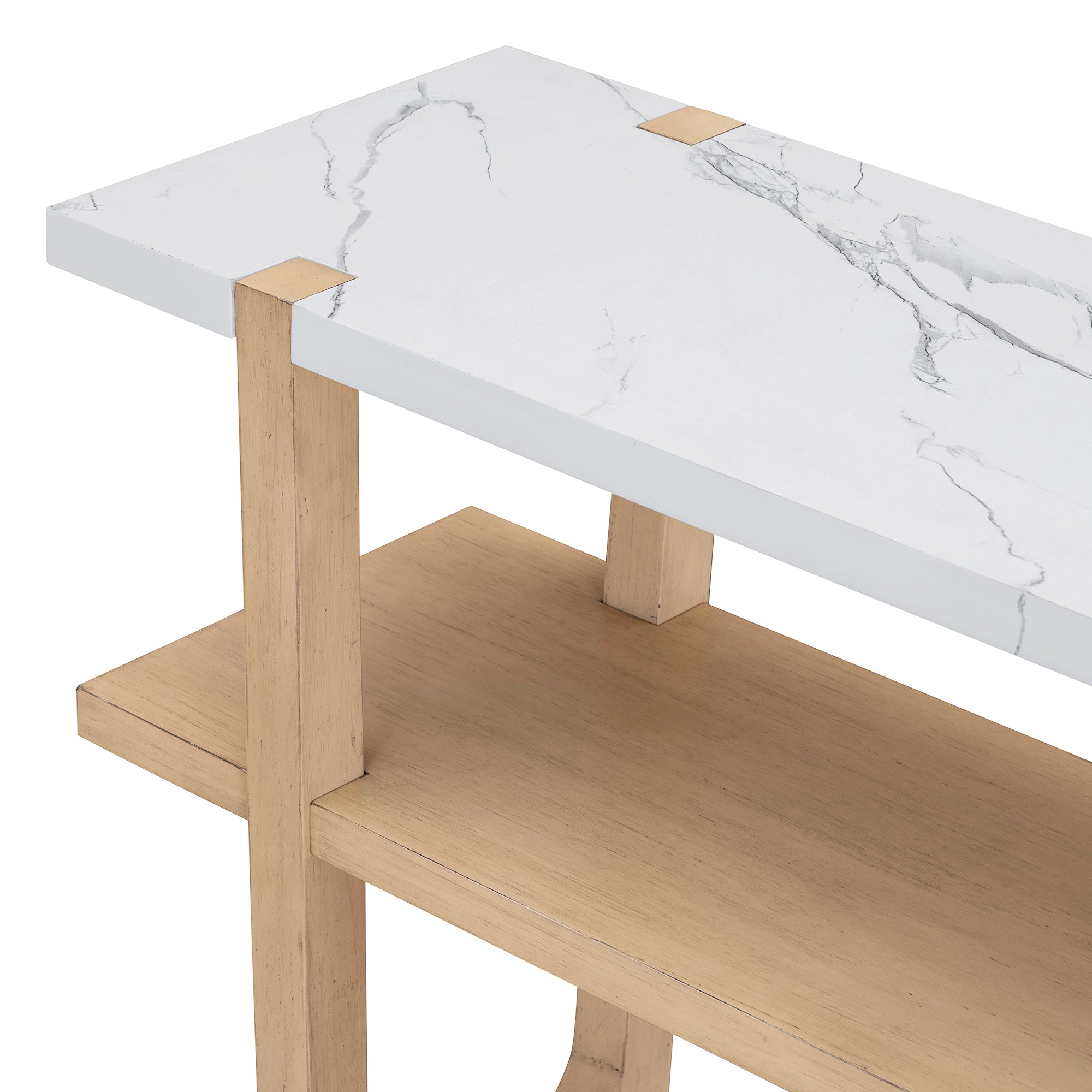 TREXM Retro Elegant Console Table with Marble-Effect Top and Versatile Storage Solutions for Entryway and Living Room (Natural)