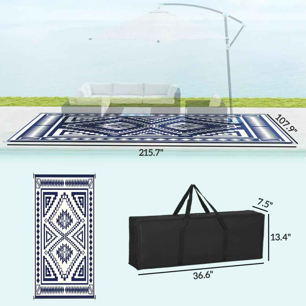 Patio Rug,Reversible Outdoor Rug, Waterproof Plastic Straw with Carry Bag