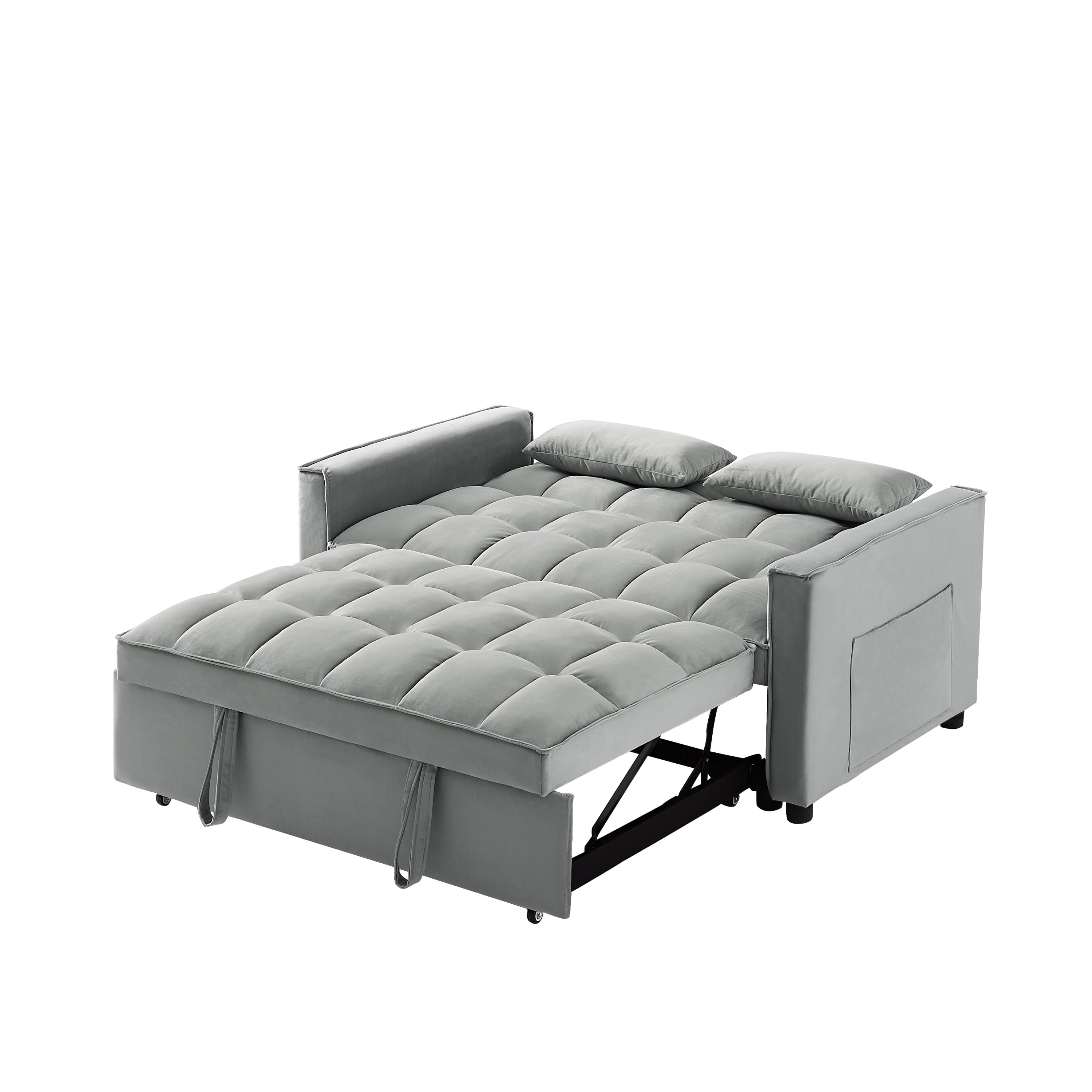 Modern Velvet Convertible Loveseat Sleeper Sofa Couch with Adjustable Backrest, 2 Seater Sofa With Pull-Out Bed with 2 Lumbar Pillows For Small Living Room & Apartment