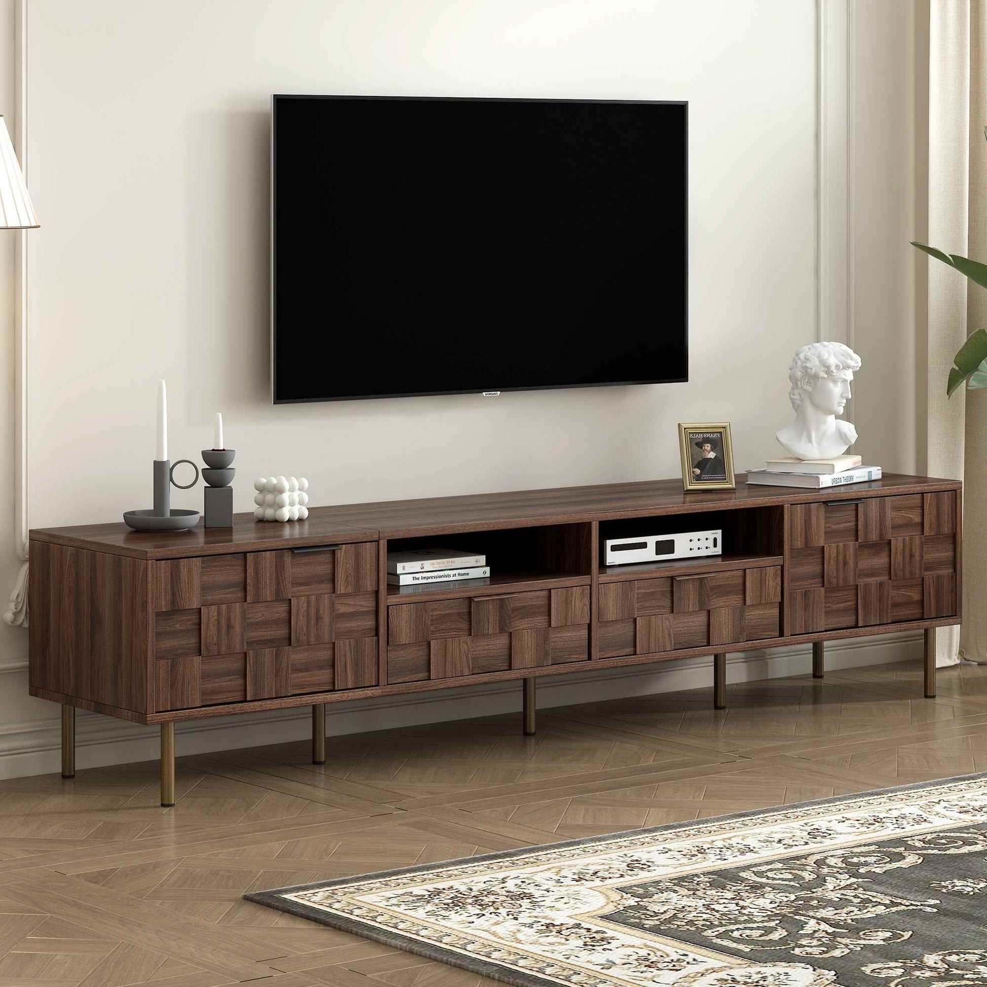 Mid Century TV Stand with 2 Drawers in Dark Brown, Media Console Table for TVs up to 85'', Made of Particle Board and MDF, 78.7'' x 15.7'' x 17.7''