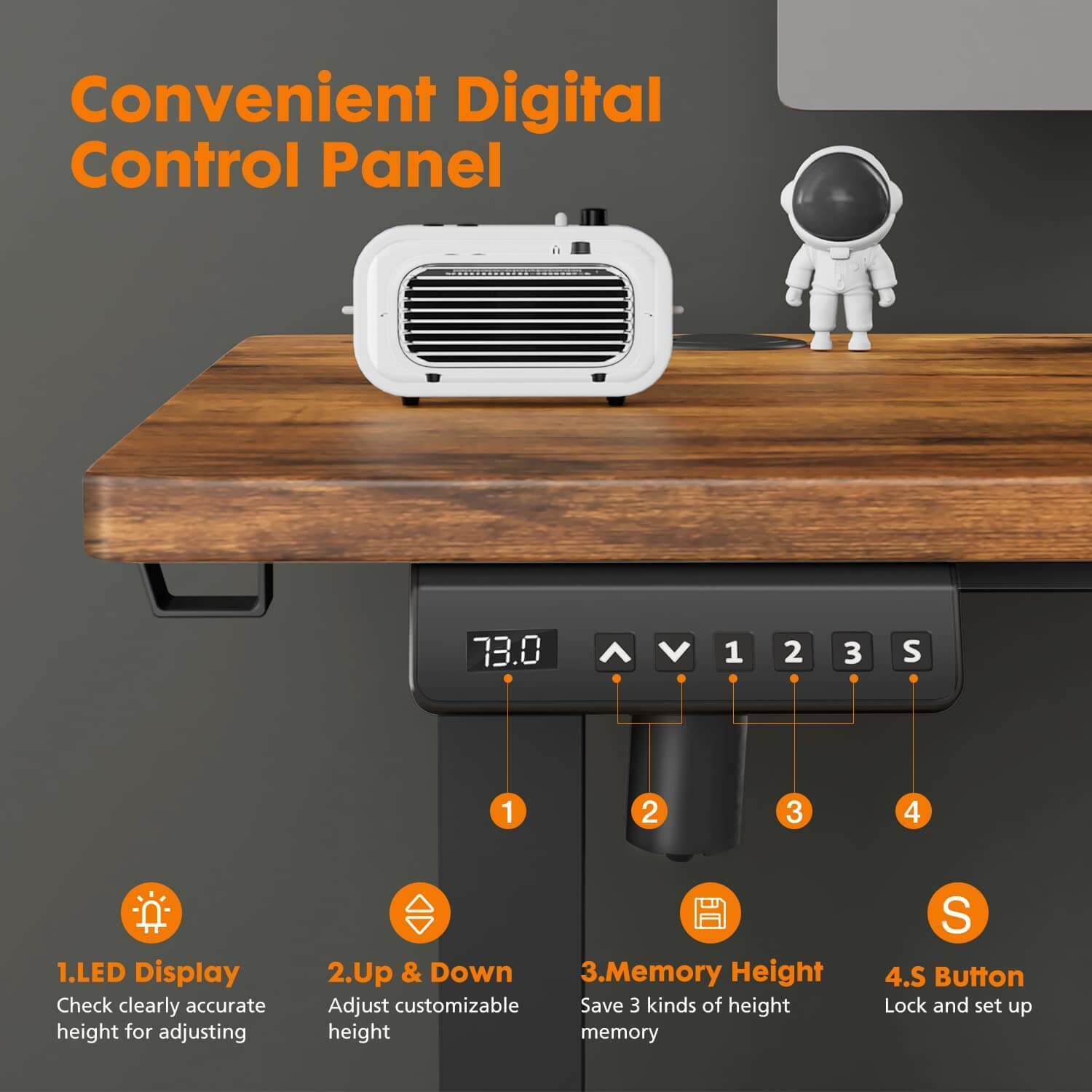 Electric Height Adjustable Standing Desk,Sit to Stand Ergonomic Computer Desk,Brown,55'' x 24"