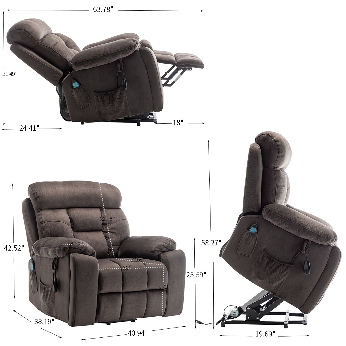 Recliners Lift Chair Relax Sofa Chair Livingroom Furniture Living Room Power Electric Reclining for Elderly - Abrihome