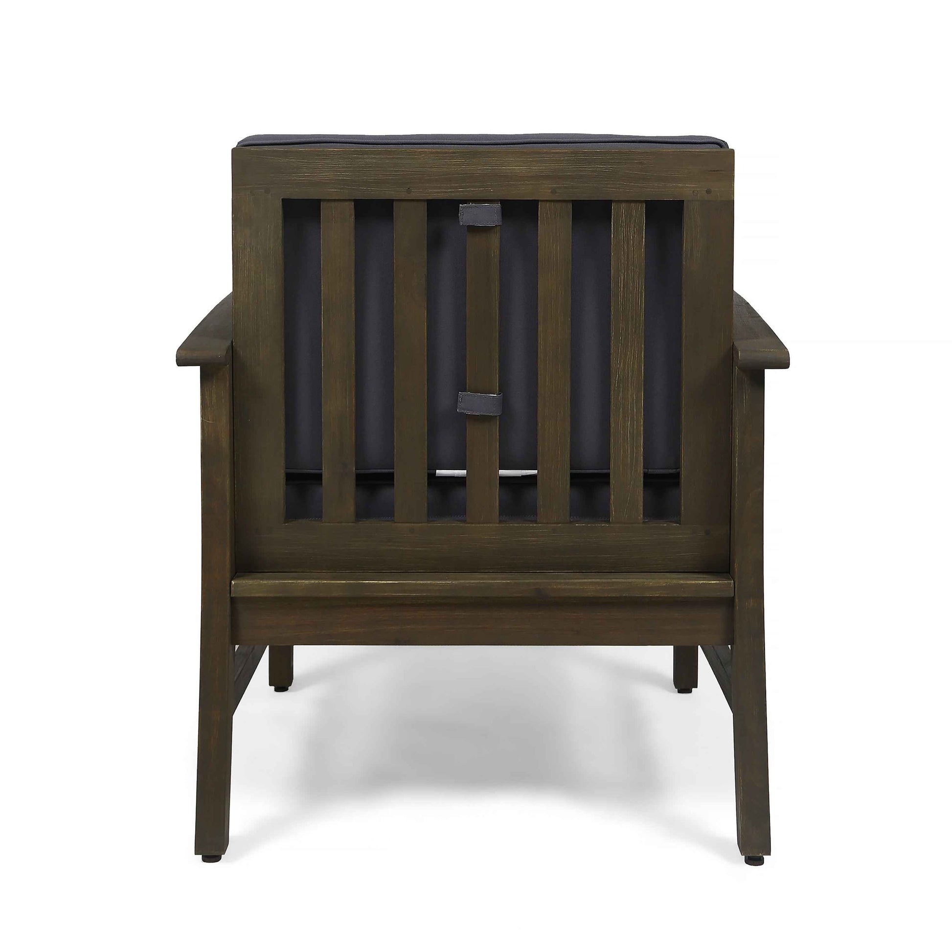 Enchanting Outdoor Club Chair with Slat Panel Design and Water Resistant Cushion, Dark Grey