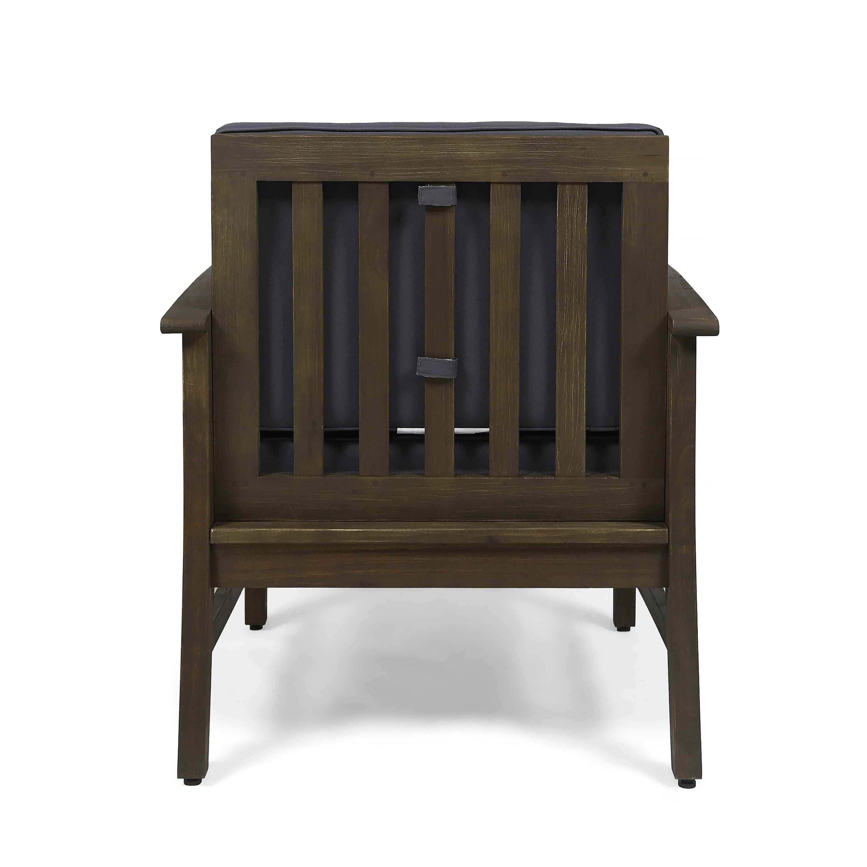Enchanting Outdoor Club Chair with Slat Panel Design and Water Resistant Cushion, Dark Grey