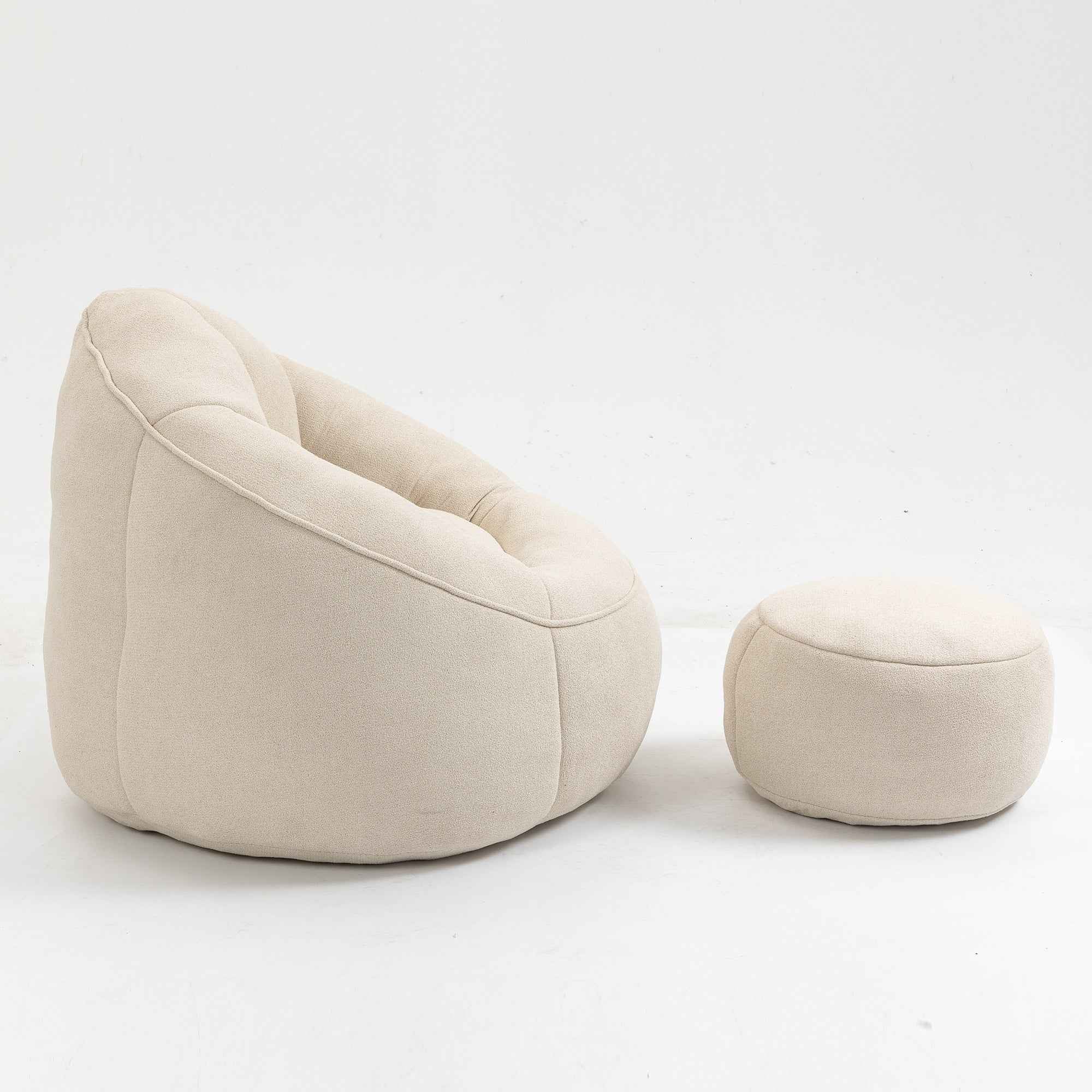 Bedding Bean Bag Sofa Chair with High-Pressure Foam and Footrest, Beige Microfiber