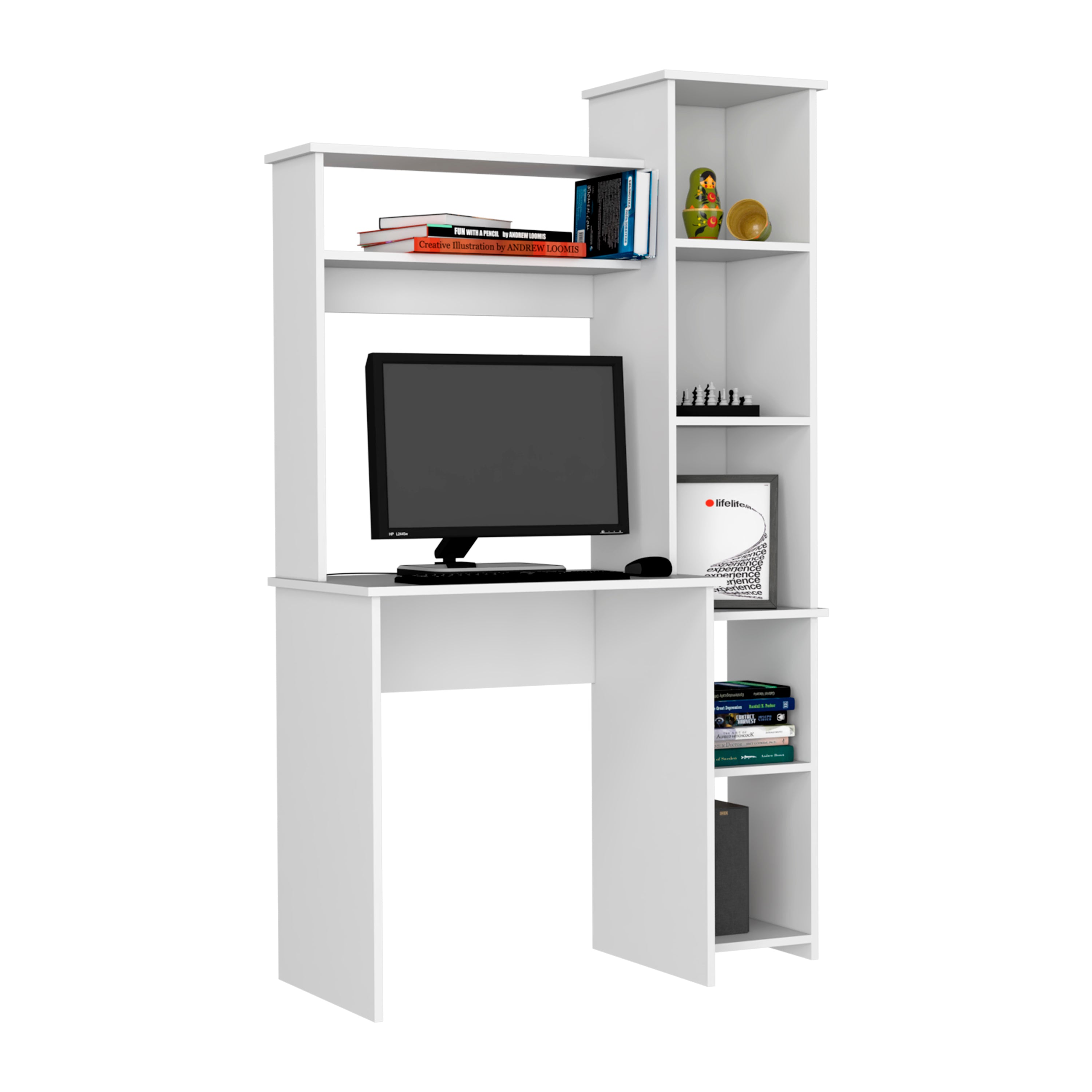 Versalles Writintg Desk, Two Superior Shelves, Five Cubbies -White