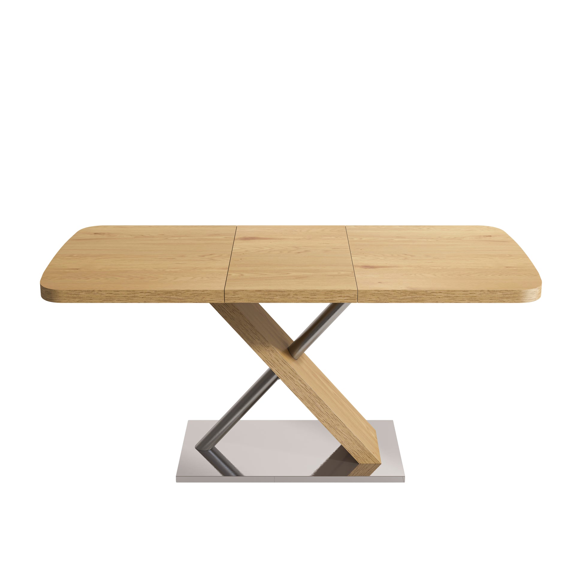 47.25 '-63' Dining Table, Original Wood Color, Seating 4-6 People, Retractable Table, Cross Metal Base and Stainless Steel Tubing(Natural) - Abrihome