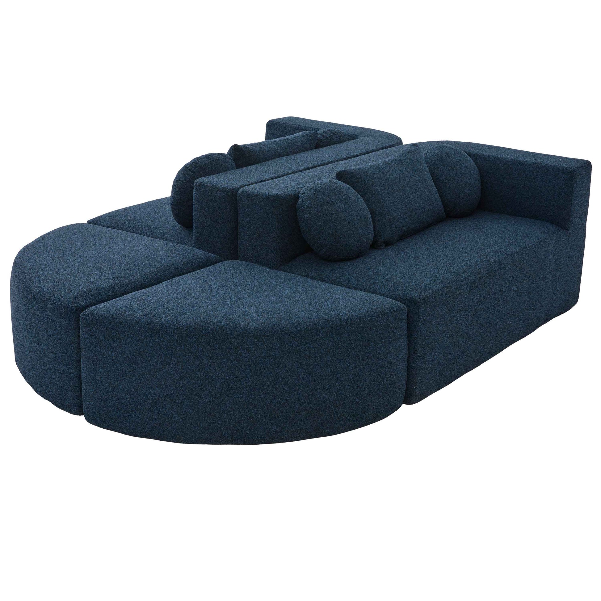Boneless Couch Modular Sectional Sofa with Deep Seating and Curved Design in Blue Boucle, 114.9 Inches
