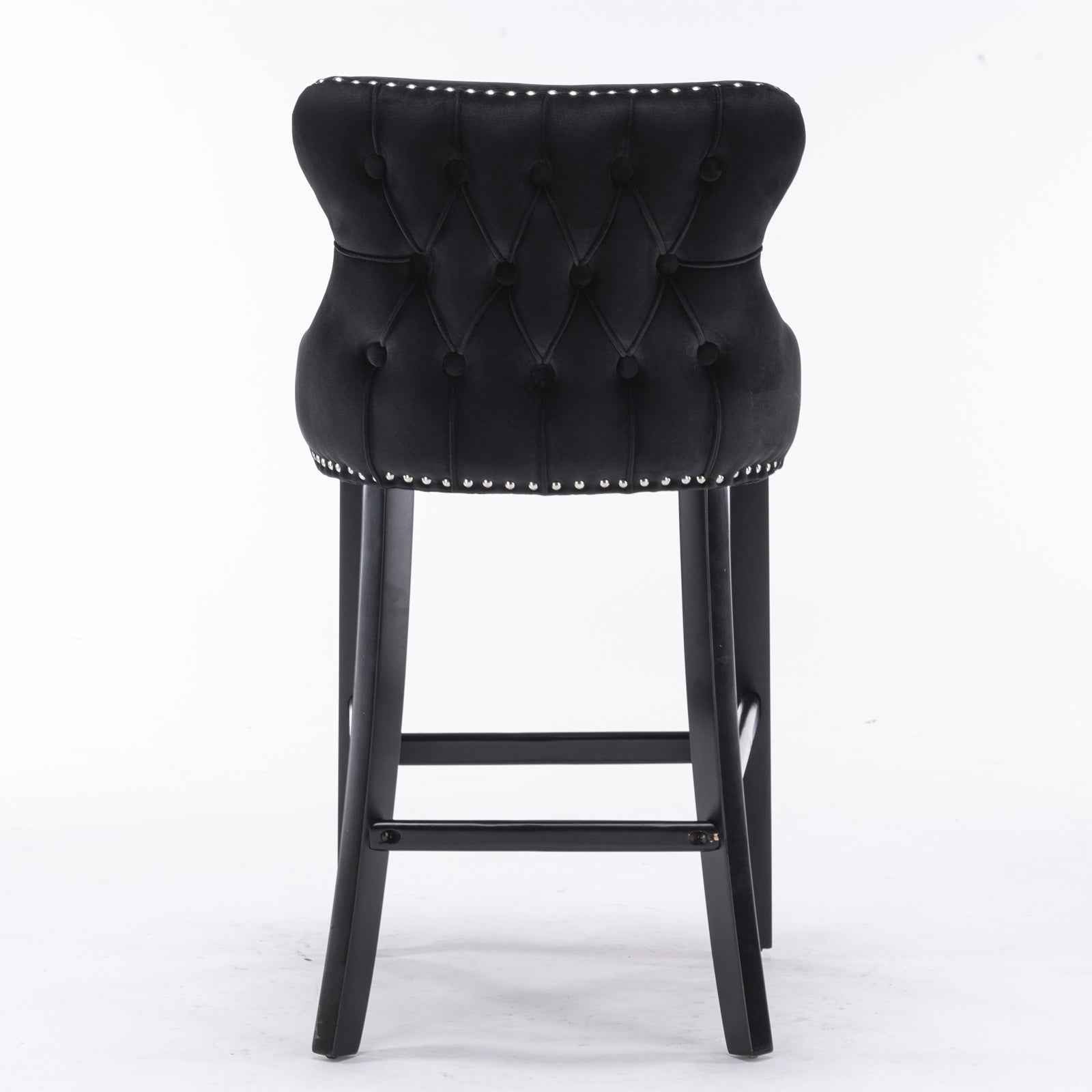 A&A Furniture,Contemporary Velvet Upholstered Wing-Back Barstools with Button Tufted Decoration and Wooden Legs, and Chrome Nailhead Trim, Leisure Style Bar Chairs,Bar stools,Set of 2 (Black),SW1824BK