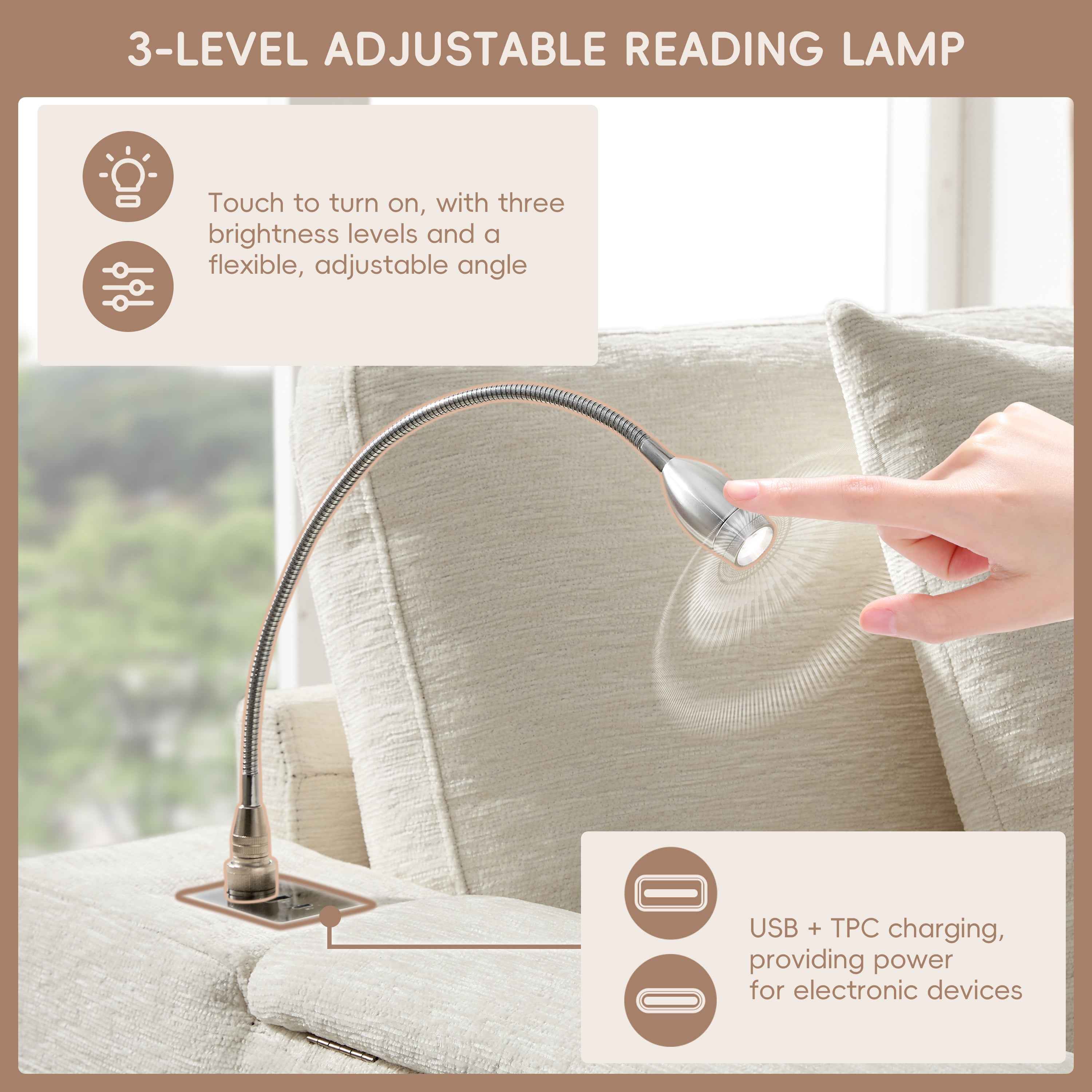 117*90'' Modular Sectional Pull-out Sofa Bed with Flip-up Table Panel, Reading Lamp, Charging Ports, Storage Ottoman, Tufted Design, 6 Pillows, Oversize & Free Combination, Chenille, 2 colors