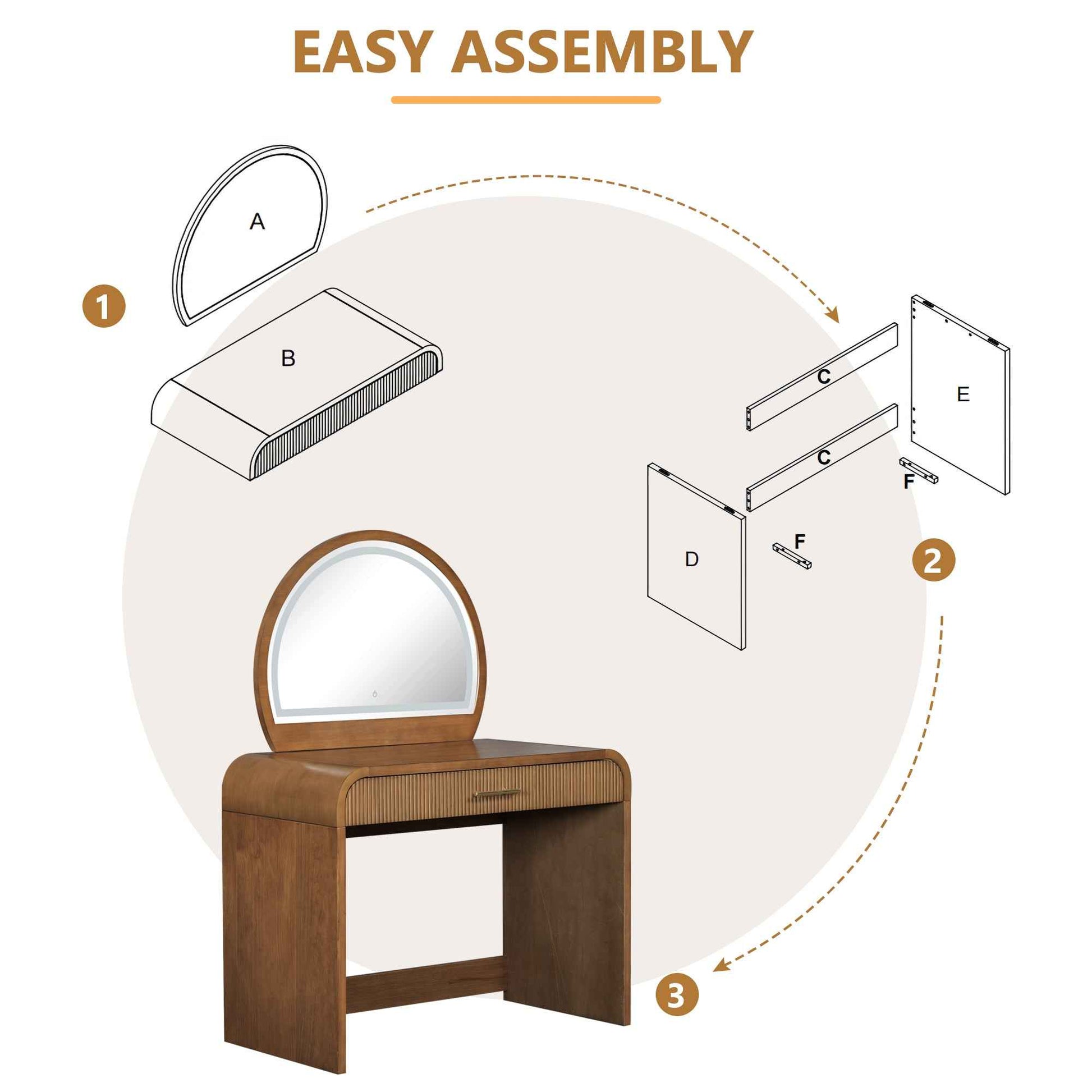 39' Makeup Vanity Table with Mirror Touch Screen Lighted Mirror, Dressing Table with Drawer for Bedroom, Espresso