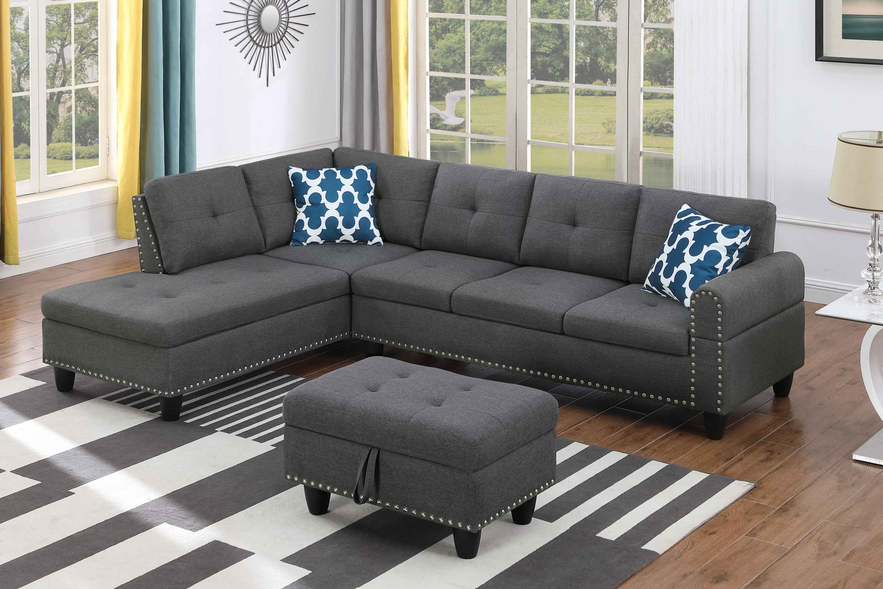 Cup - holder Console - Featured Corner Sofa in Charcoal - Dark Gray