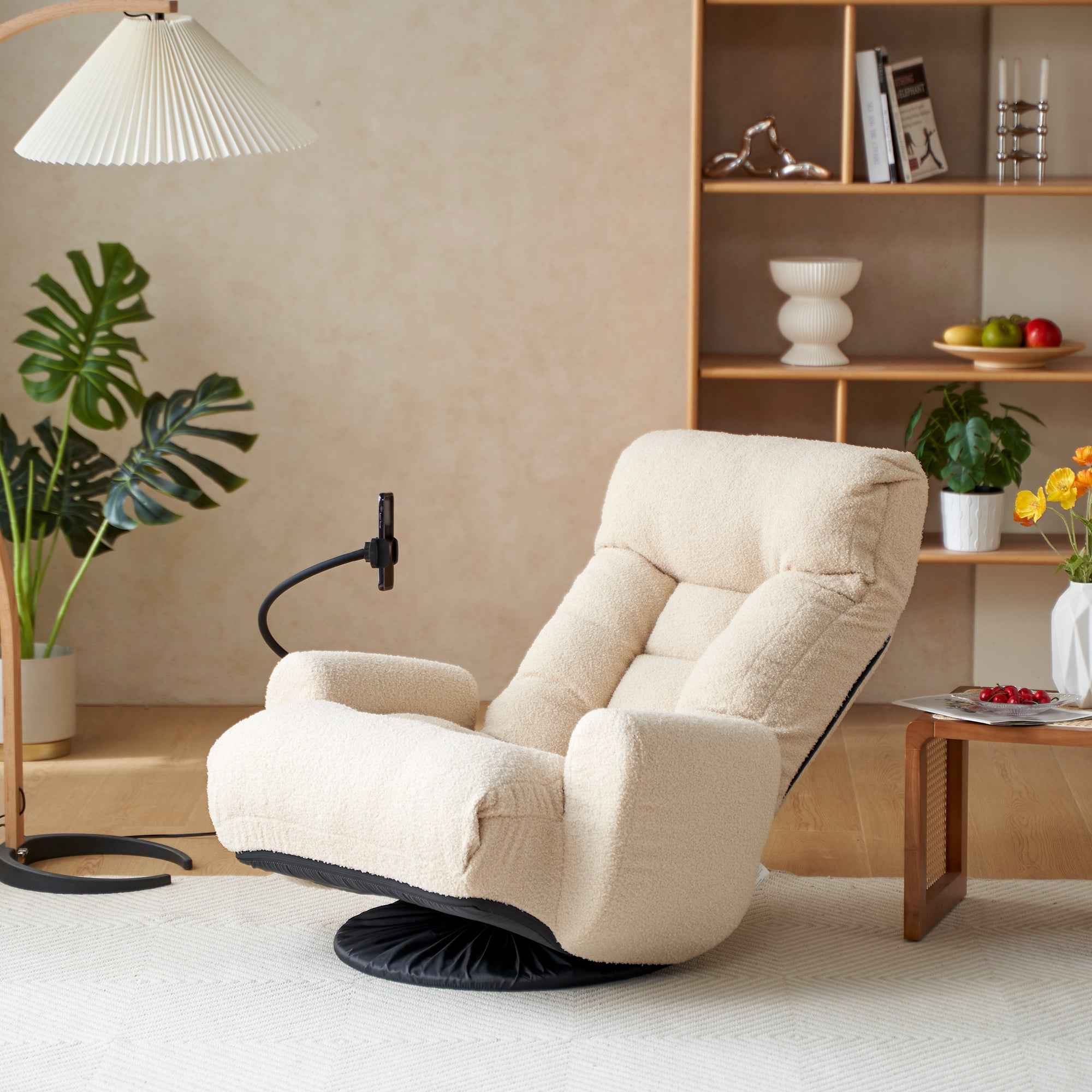 Adjustable Beige Swivel Lounge Chair with 360-Degree Rotating Seat and Headrest Support, Leisure Chair Deck Chair - Game Chair for Living Room