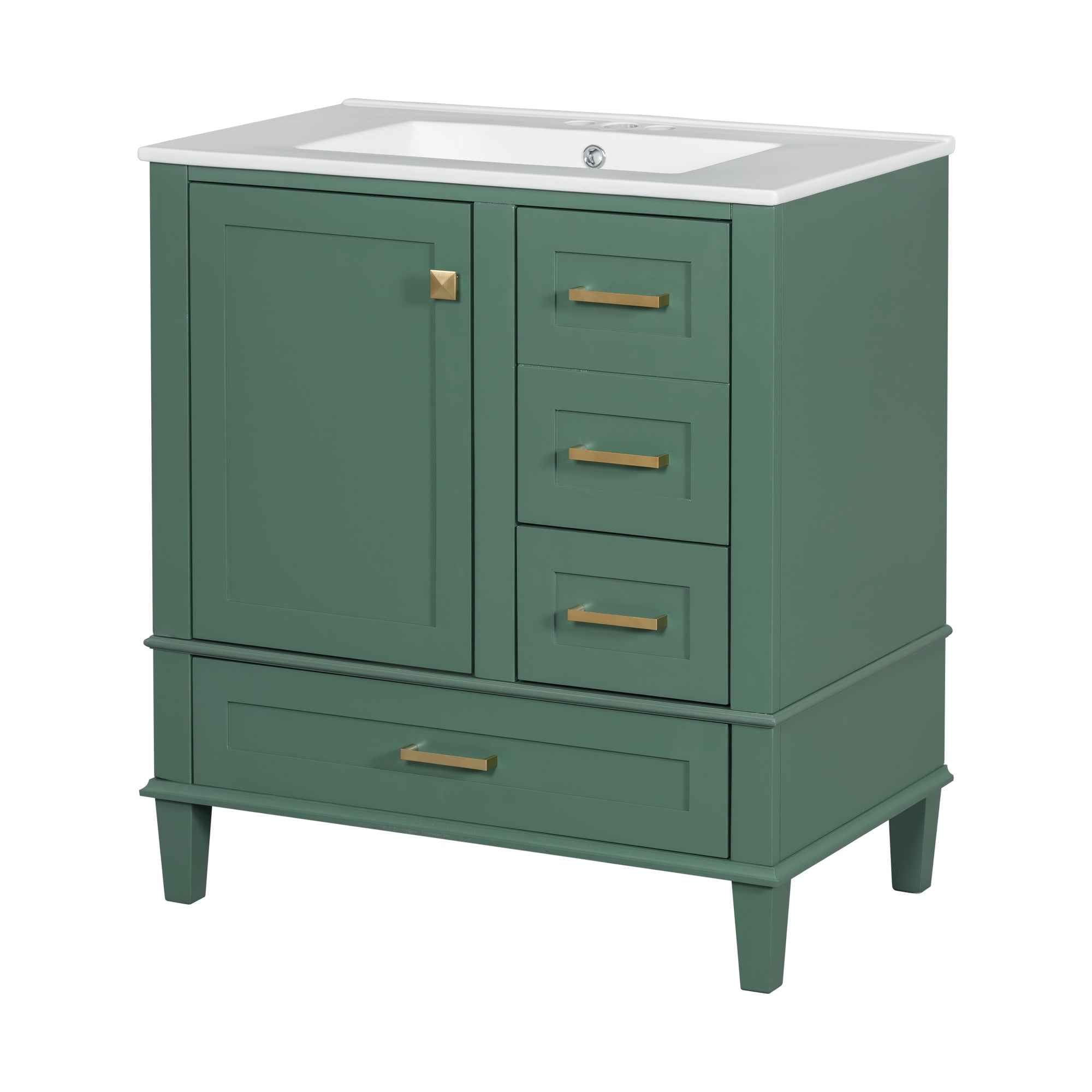 Modern Bathroom Vanity with Sink Combo Set, Solid Wood Frame, Green, 30 Inches