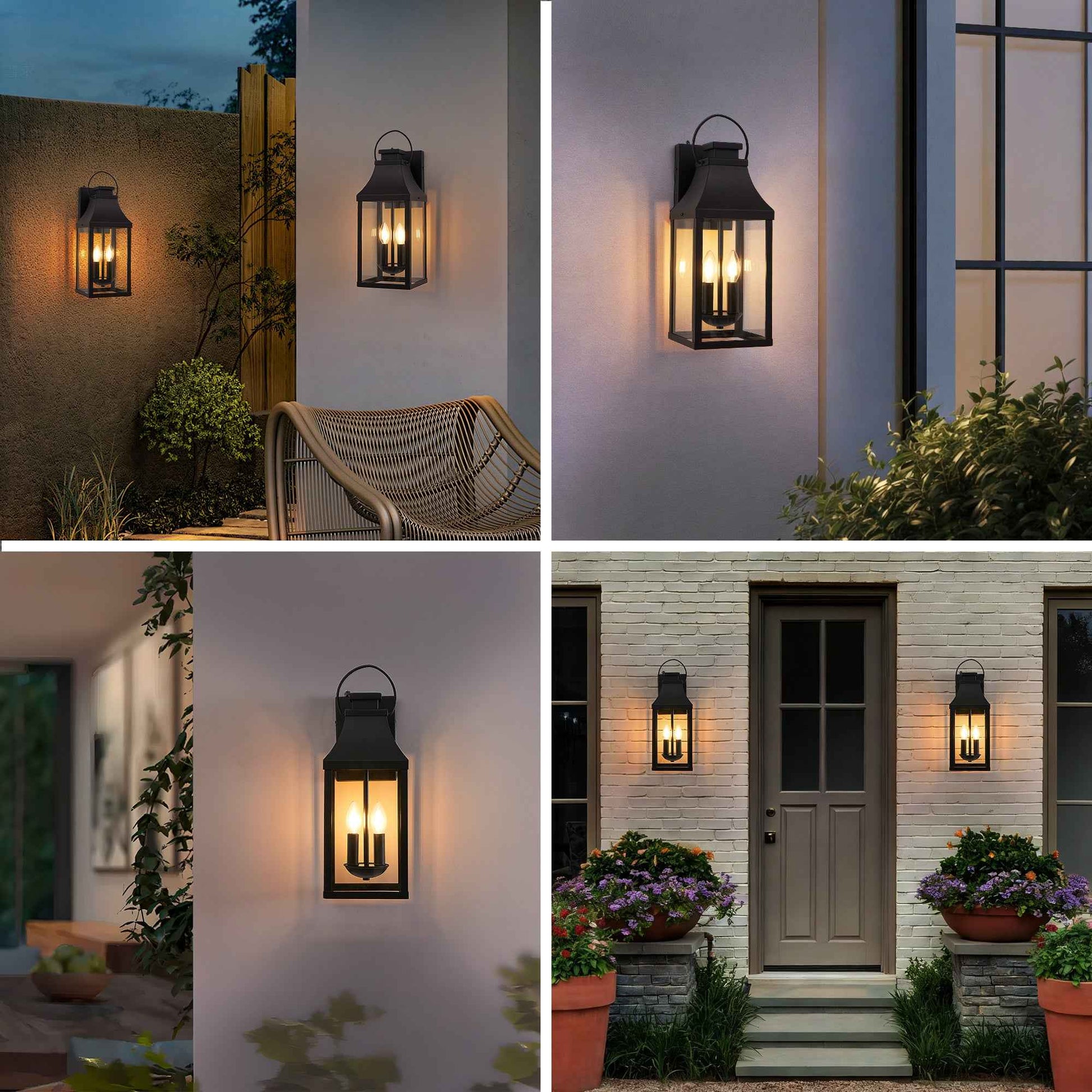 20'' Dusk to Dawn Outdoor Wall Light, Large Black Outdoor Porch Light Waterproof Patio Lanterns, Exterior Wall Mount Lighting Fixtures, 2-Light Outside Garage Sconces for House Front, 1-Pack