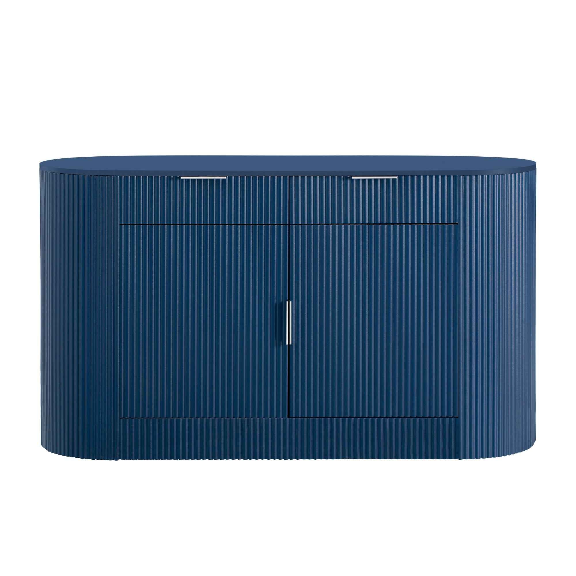 U_STYLE 55.1' Modern Storage Cabinet – 2 Doors & 2 Drawers, Stripe MDF Sideboard with Aluminum Handles, Curved Side Door & 3-Tier Shelves, Buffet Cabinet for Living Room, Bedroom, Dining Room