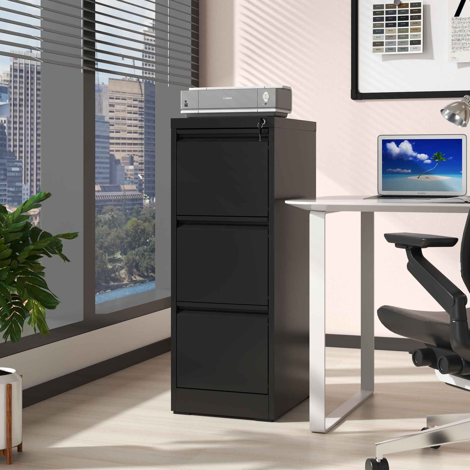 SteelCraft 3 Drawer Metal Vertical File Cabinet with Lock, Black, Steel, 15.16x17.72x40.39 inches