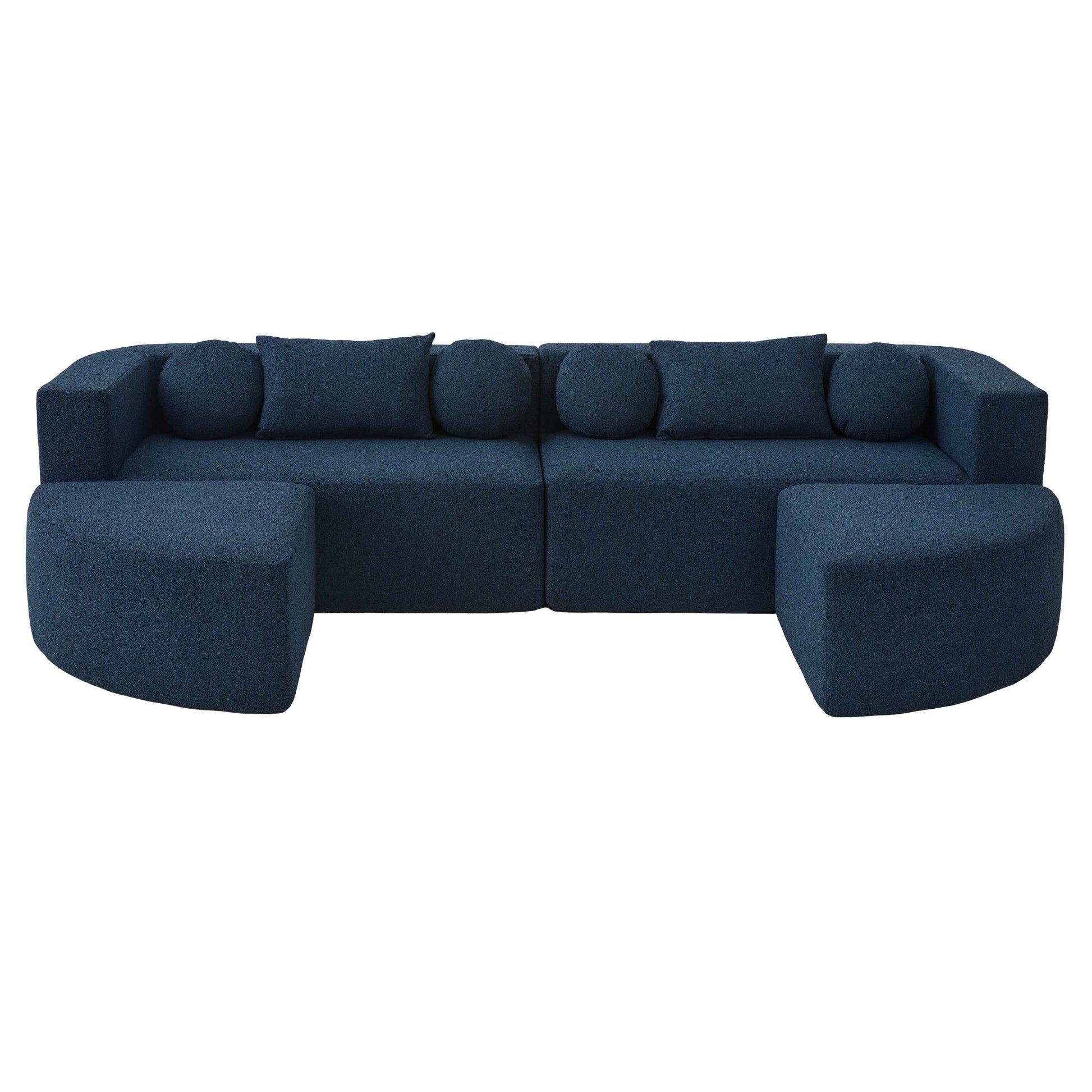 Boneless Couch Modular Sectional Sofa with Deep Seating and Curved Design in Blue Boucle, 114.9 Inches