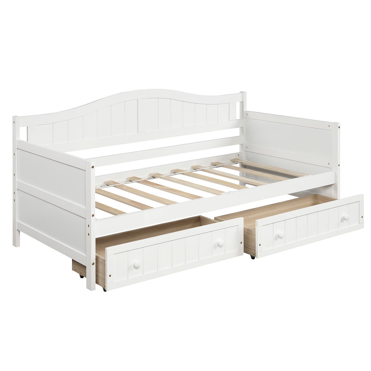 Twin Wooden Daybed with 2 drawers, Sofa Bed for Bedroom Living Room,No Box Spring Needed,White