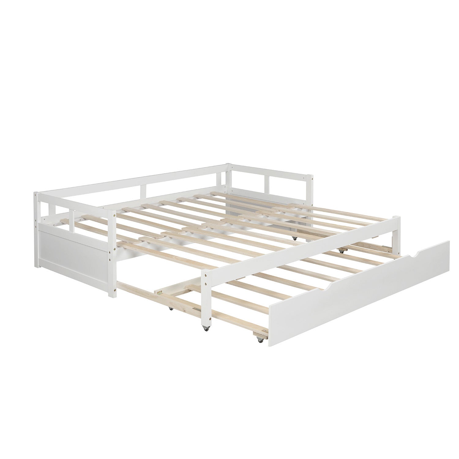 Extending Daybed with Trundle, Wooden Daybed with Trundle, White - Abrihome