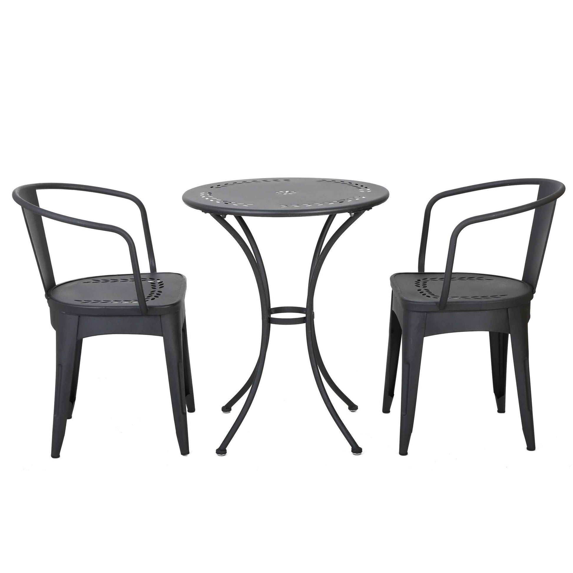 Ambrosia 3-piece Bistro Set with Leaf Motifs Top and Seat, Black